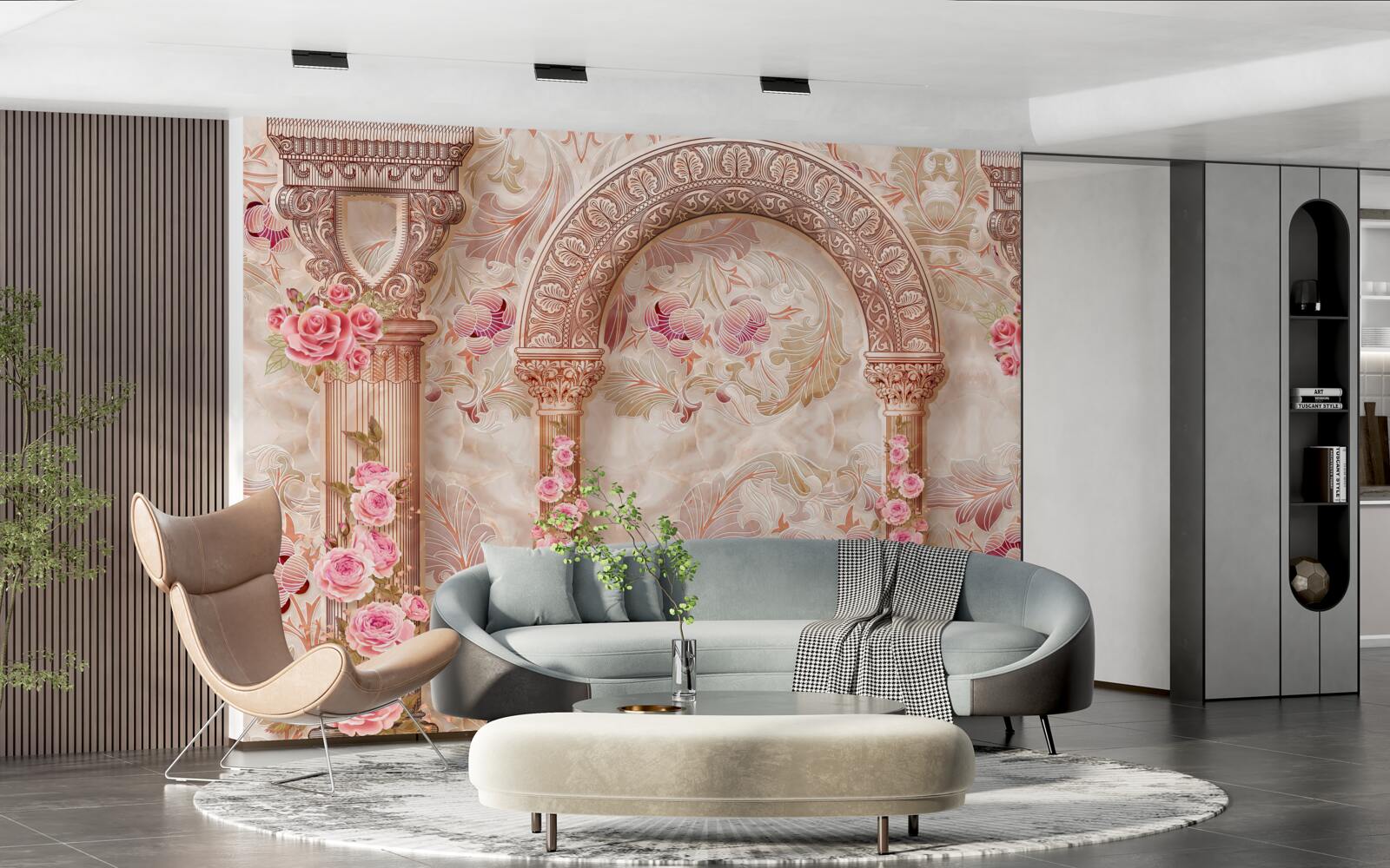 Fototapeta Oblúk zdobený ružovými kvetmi