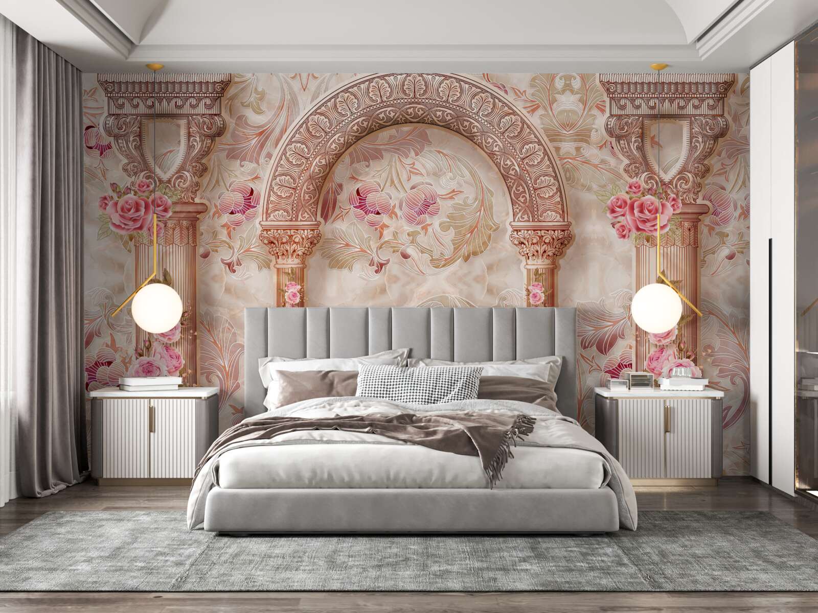 Fototapeta Oblúk zdobený ružovými kvetmi