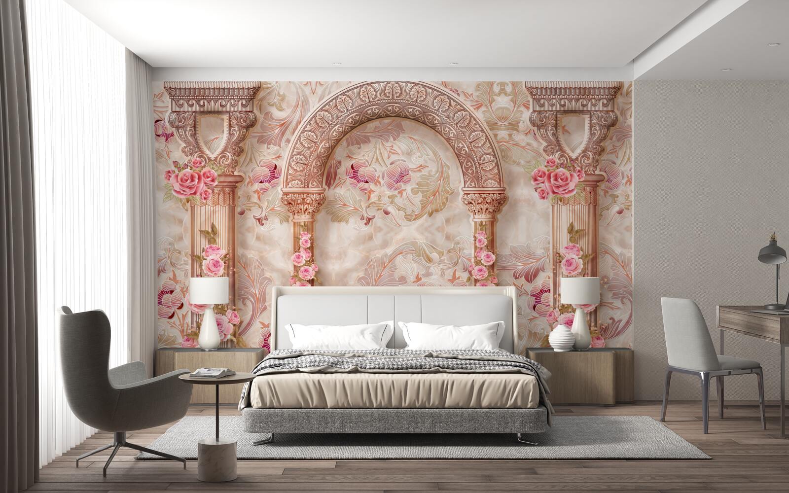 Fototapeta Oblúk zdobený ružovými kvetmi