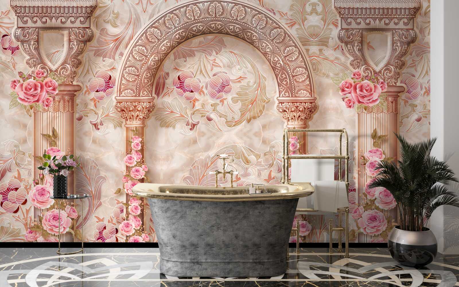 Fototapeta Oblúk zdobený ružovými kvetmi