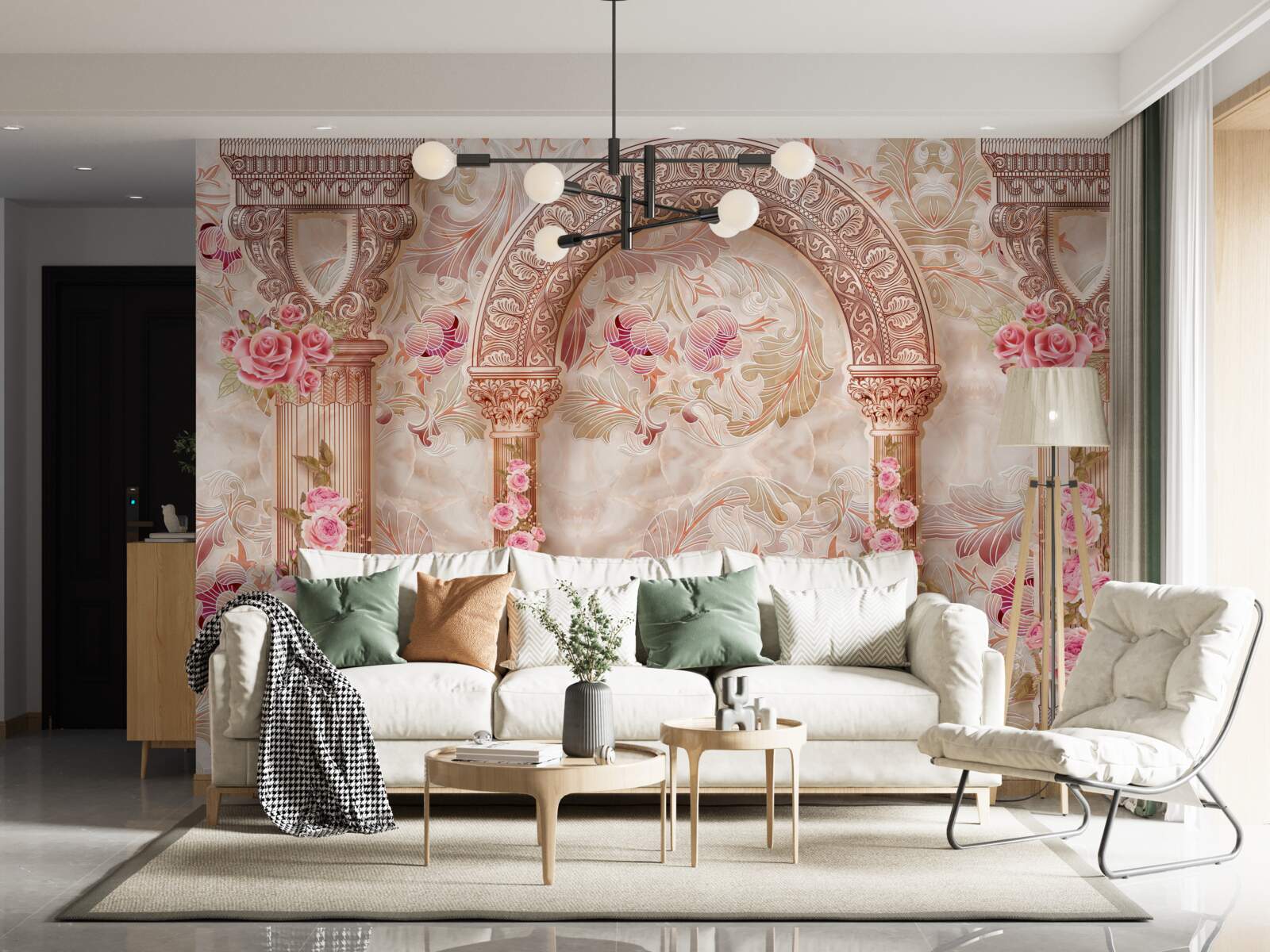 Fototapeta Oblúk zdobený ružovými kvetmi