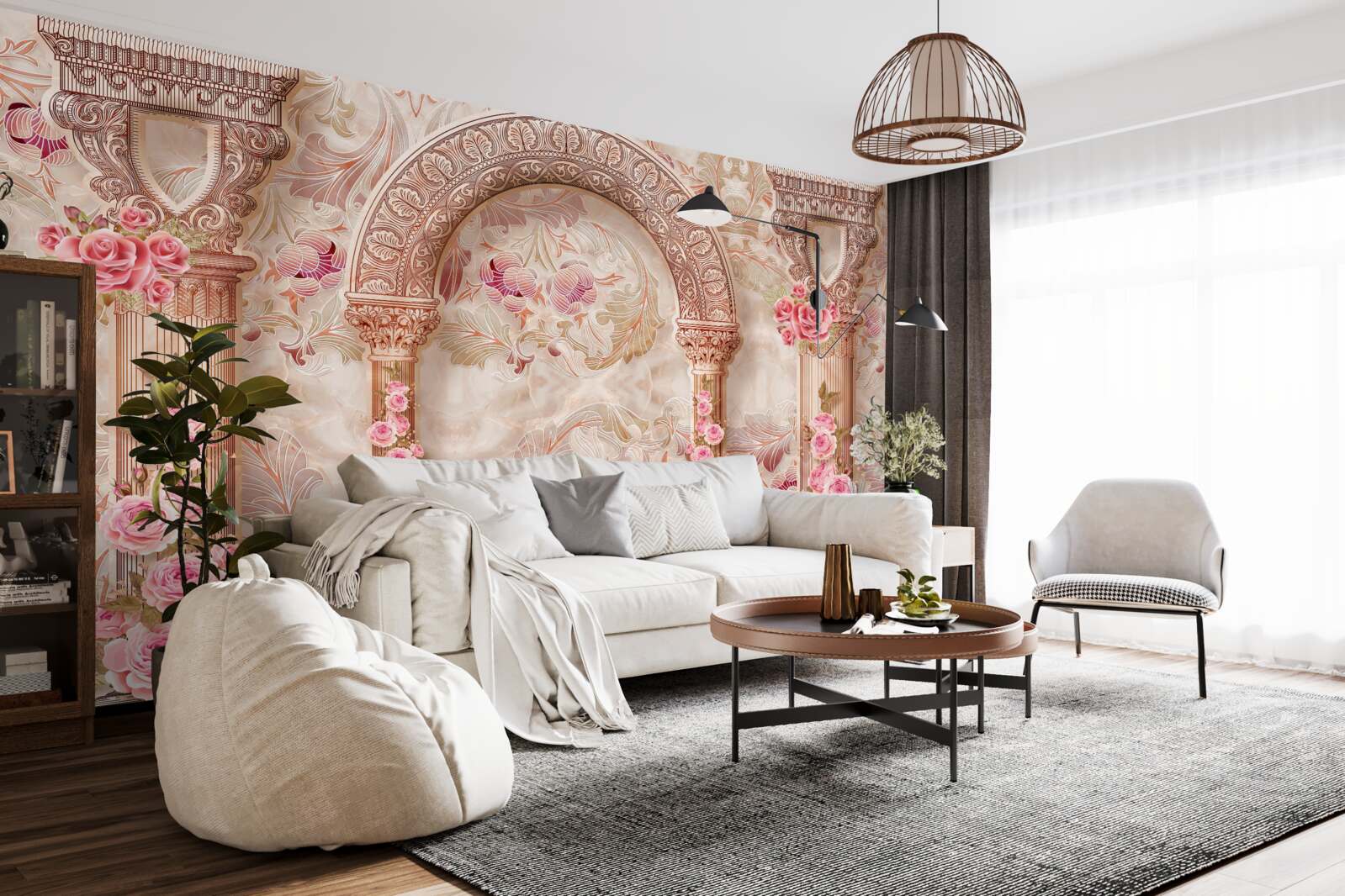 Fototapeta Oblúk zdobený ružovými kvetmi