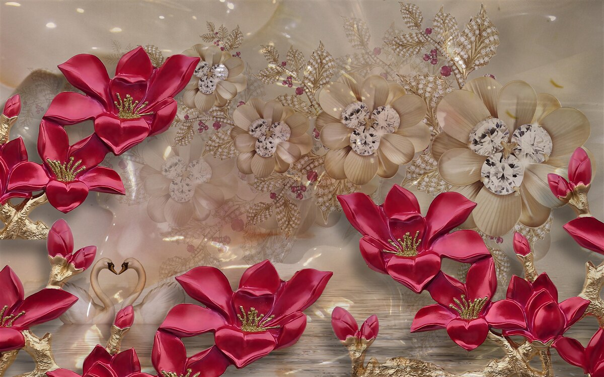 Fototapeta červené konáre sú zdobené zlatom a perlami