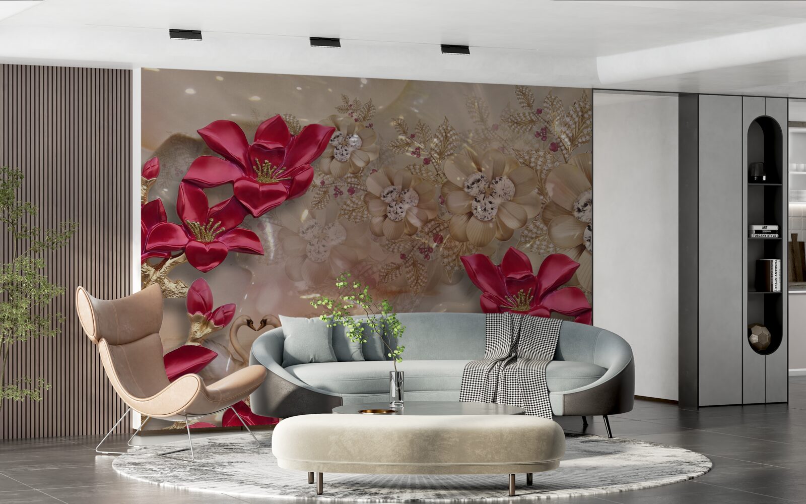 Fototapeta červené konáre sú zdobené zlatom a perlami