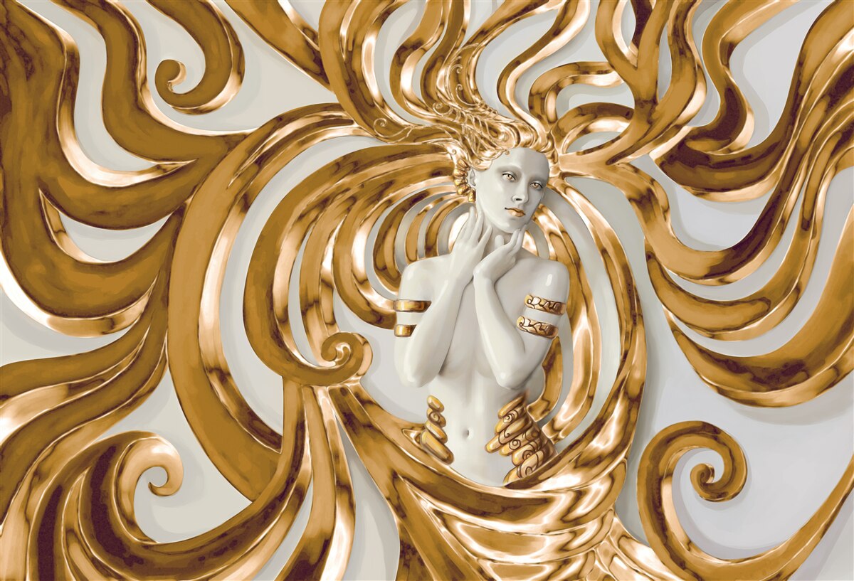 Fototapeta zlaté línie a obrys dievčaťa