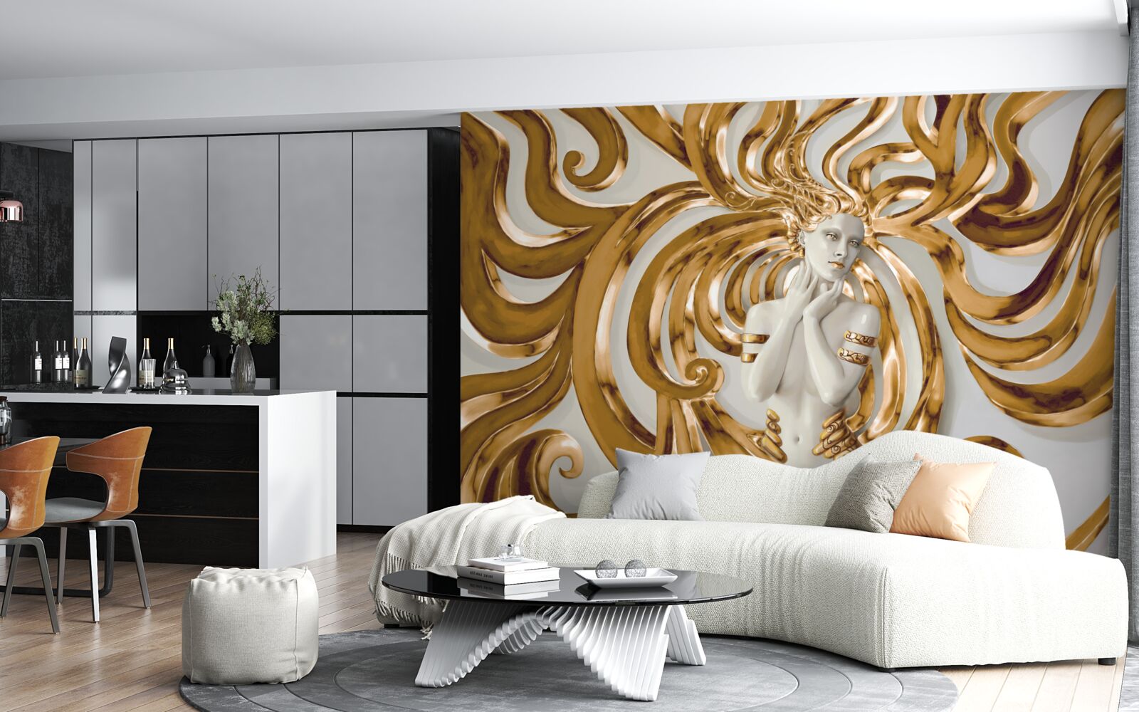 Fototapeta zlaté línie a obrys dievčaťa