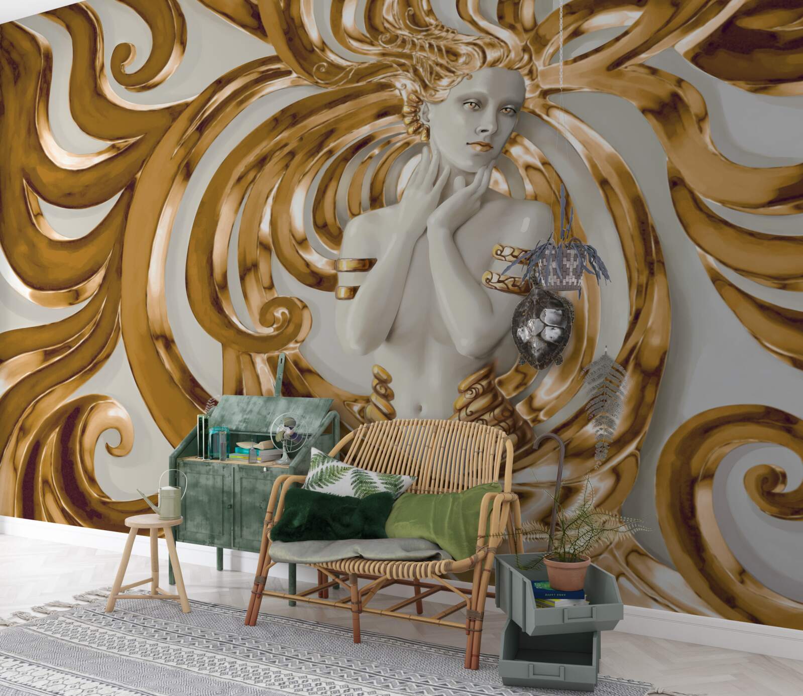 Fototapeta zlaté línie a obrys dievčaťa