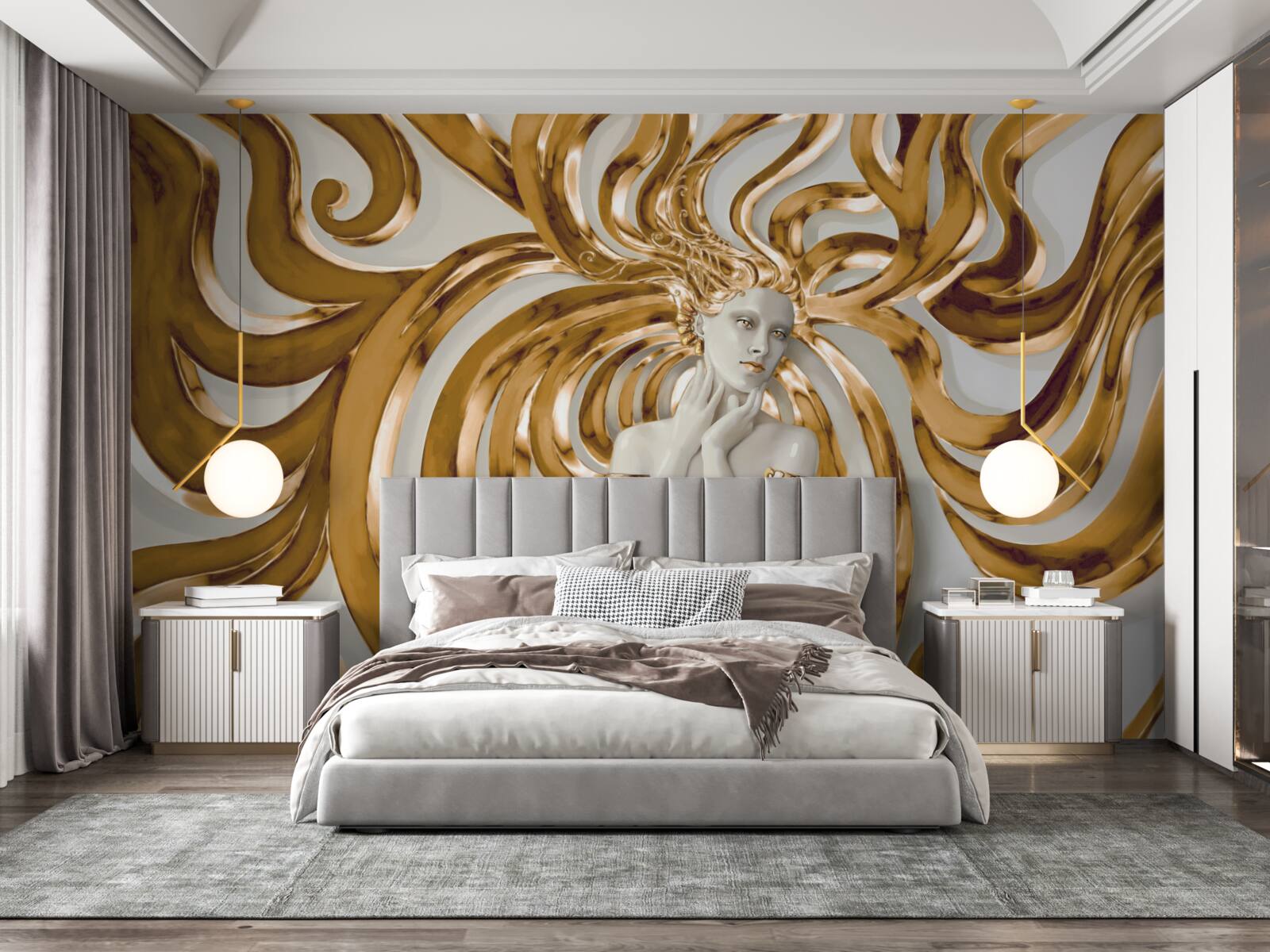 Fototapeta zlaté línie a obrys dievčaťa