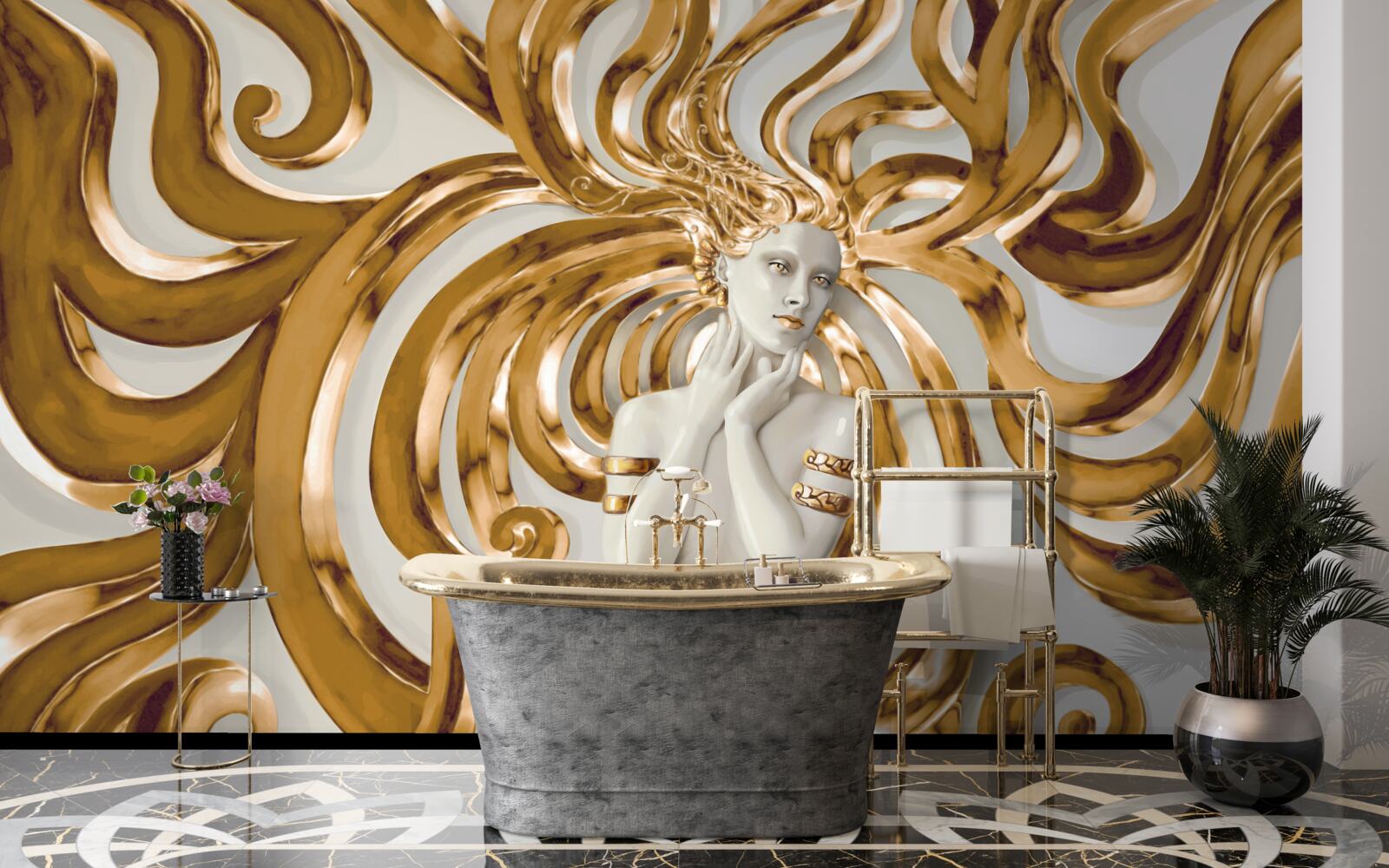 Fototapeta zlaté línie a obrys dievčaťa