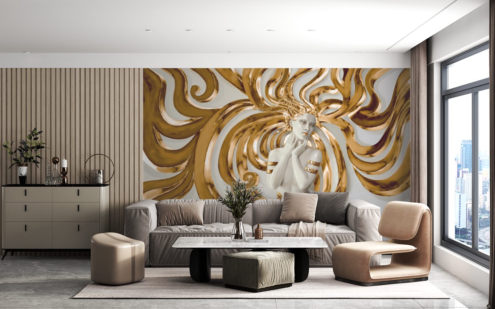 Fototapeta zlaté línie a obrys dievčaťa