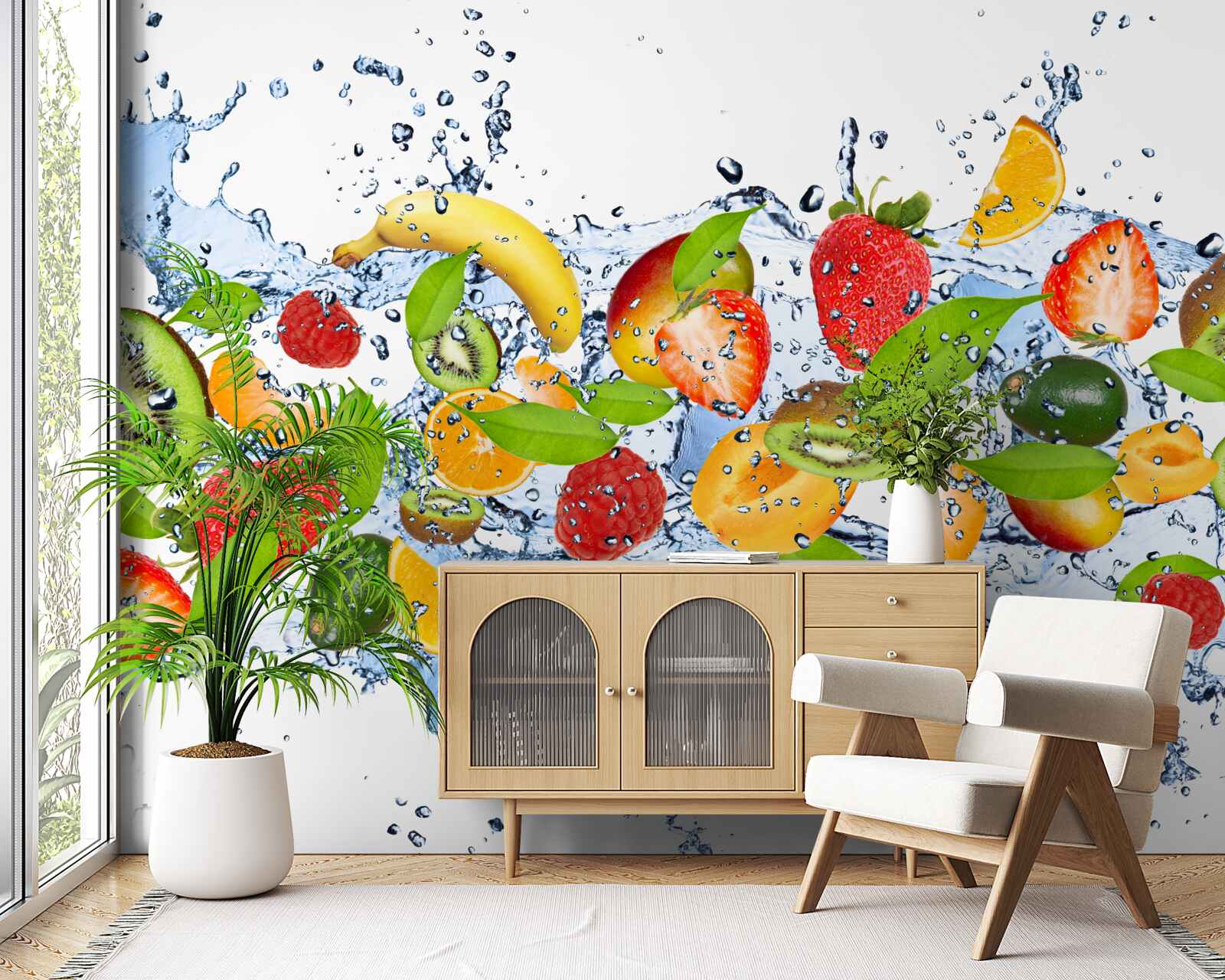 Fototapeta voda strieka okolo ovocia a bobúľ