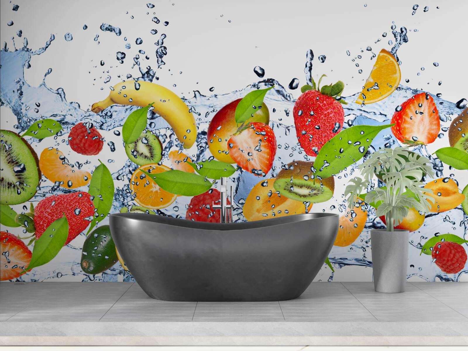 Fototapeta voda strieka okolo ovocia a bobúľ