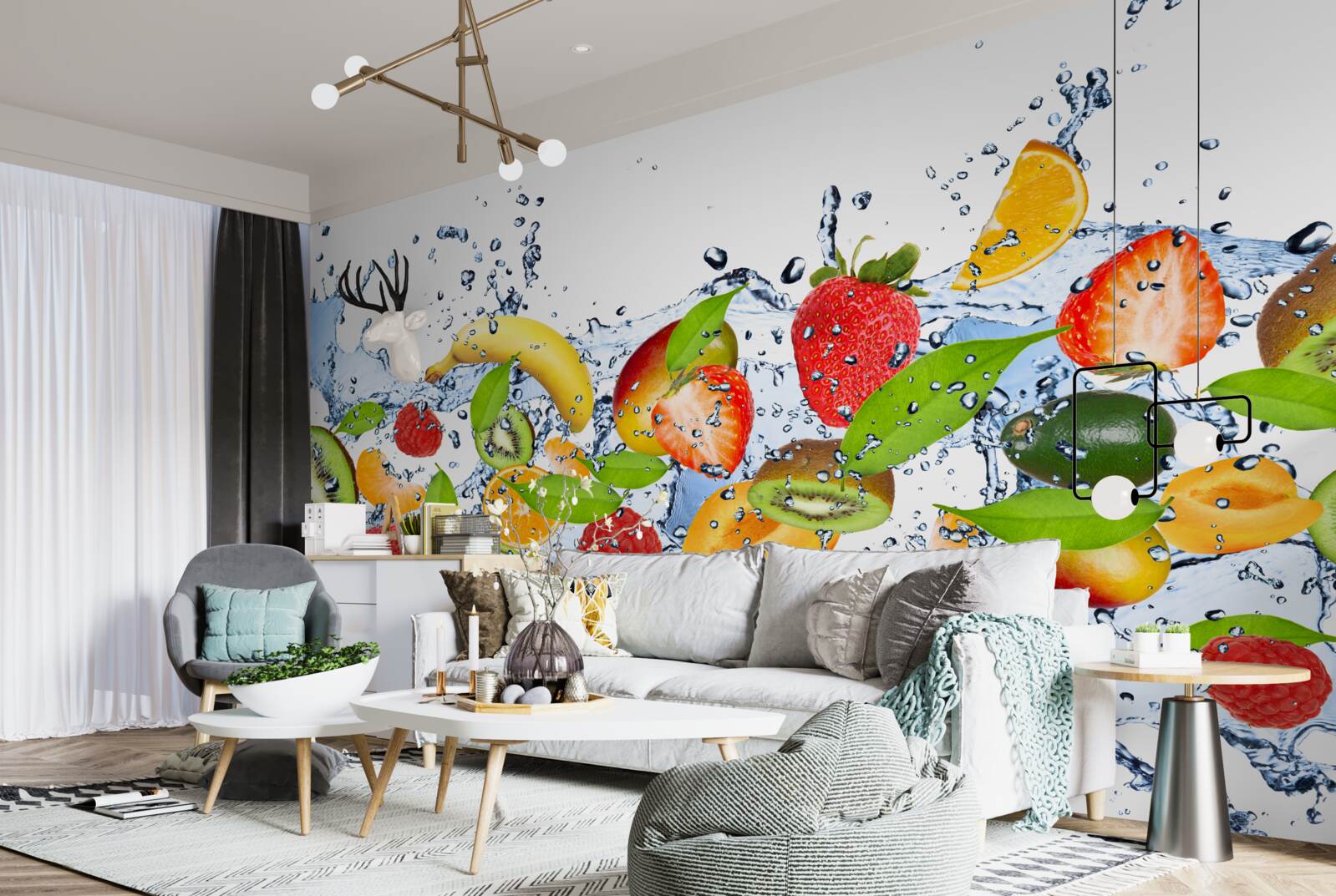 Fototapeta voda strieka okolo ovocia a bobúľ