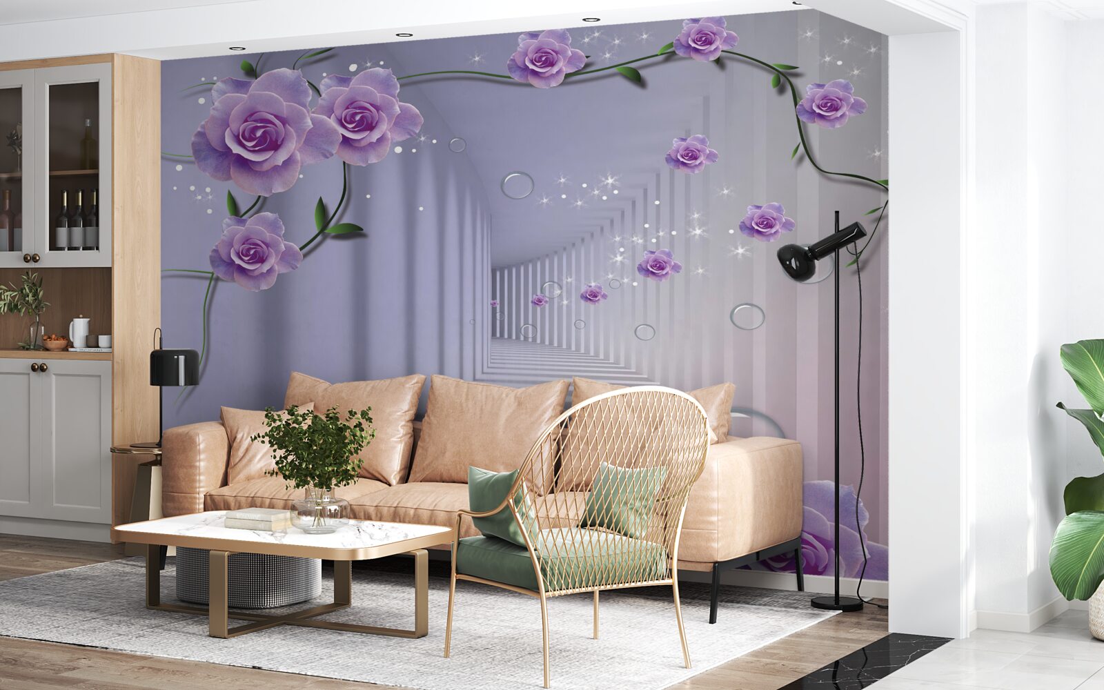 Fototapeta v tuneli kvitnú jemné modré puky kvetov