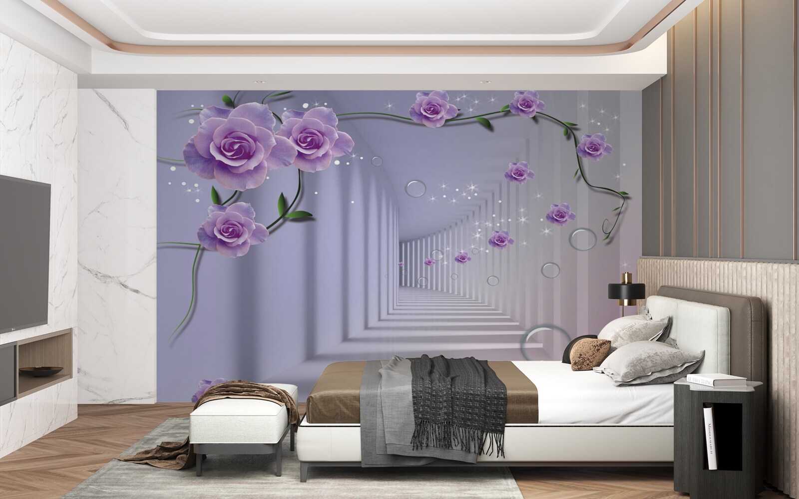 Fototapeta v tuneli kvitnú jemné modré puky kvetov