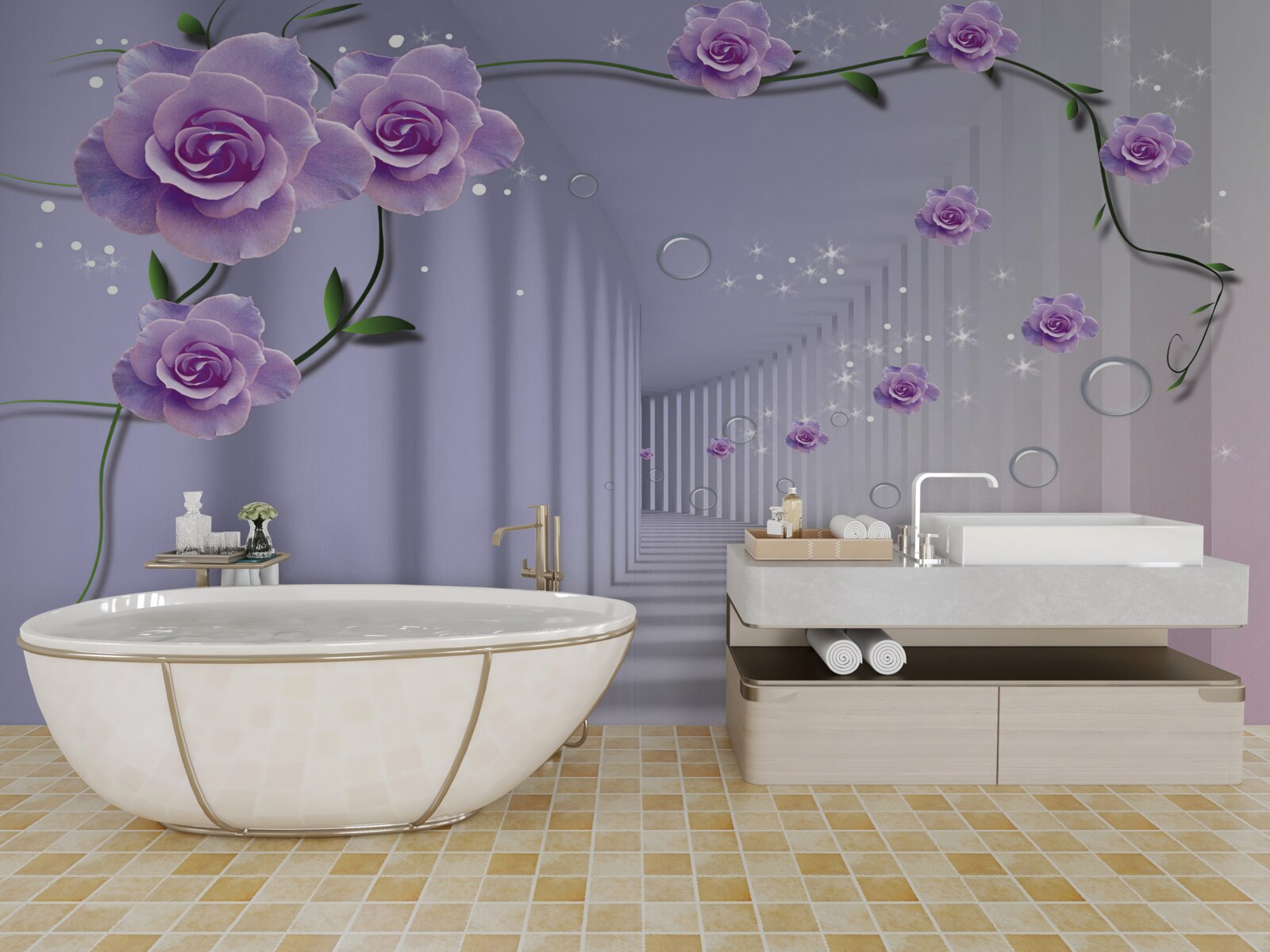 Fototapeta v tuneli kvitnú jemné modré puky kvetov