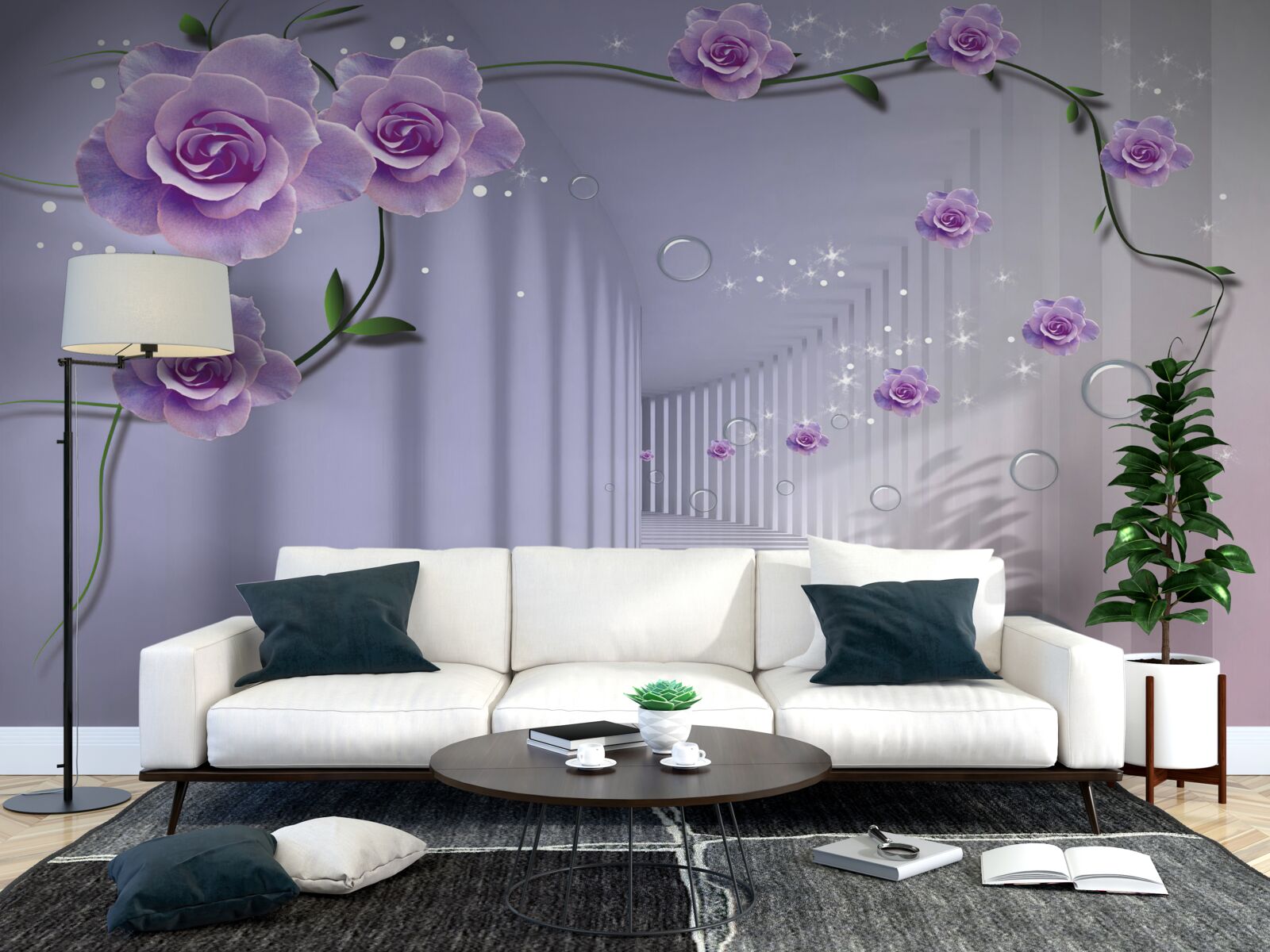 Fototapeta v tuneli kvitnú jemné modré puky kvetov