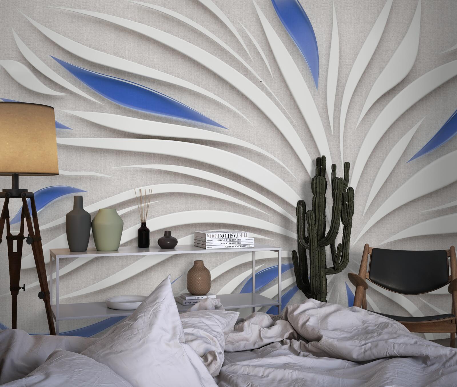 Fototapeta abstraktný biely kvet s modrými lístkami