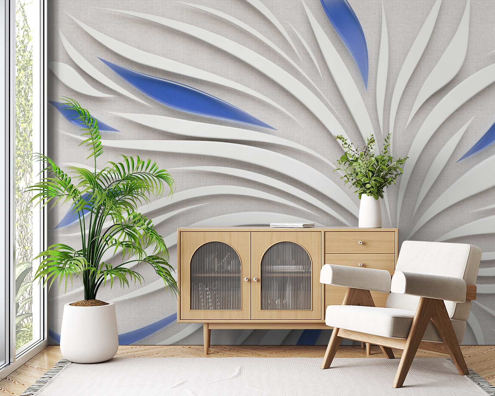 Fototapeta abstraktný biely kvet s modrými lístkami