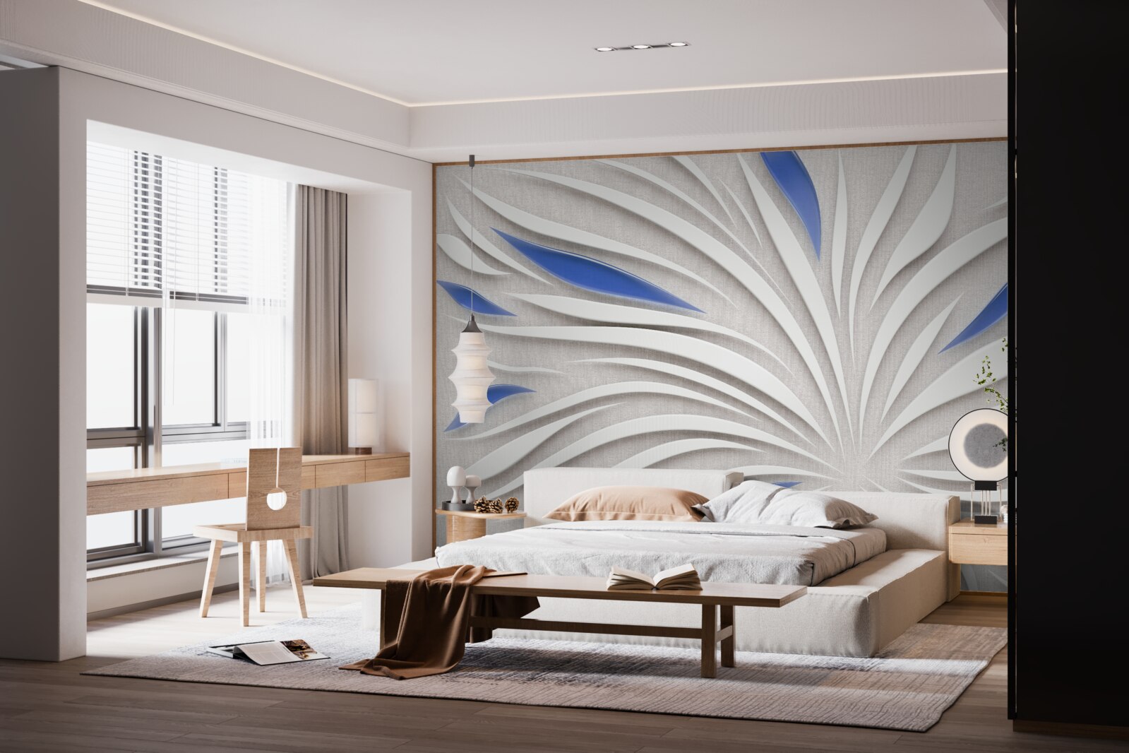 Fototapeta abstraktný biely kvet s modrými lístkami