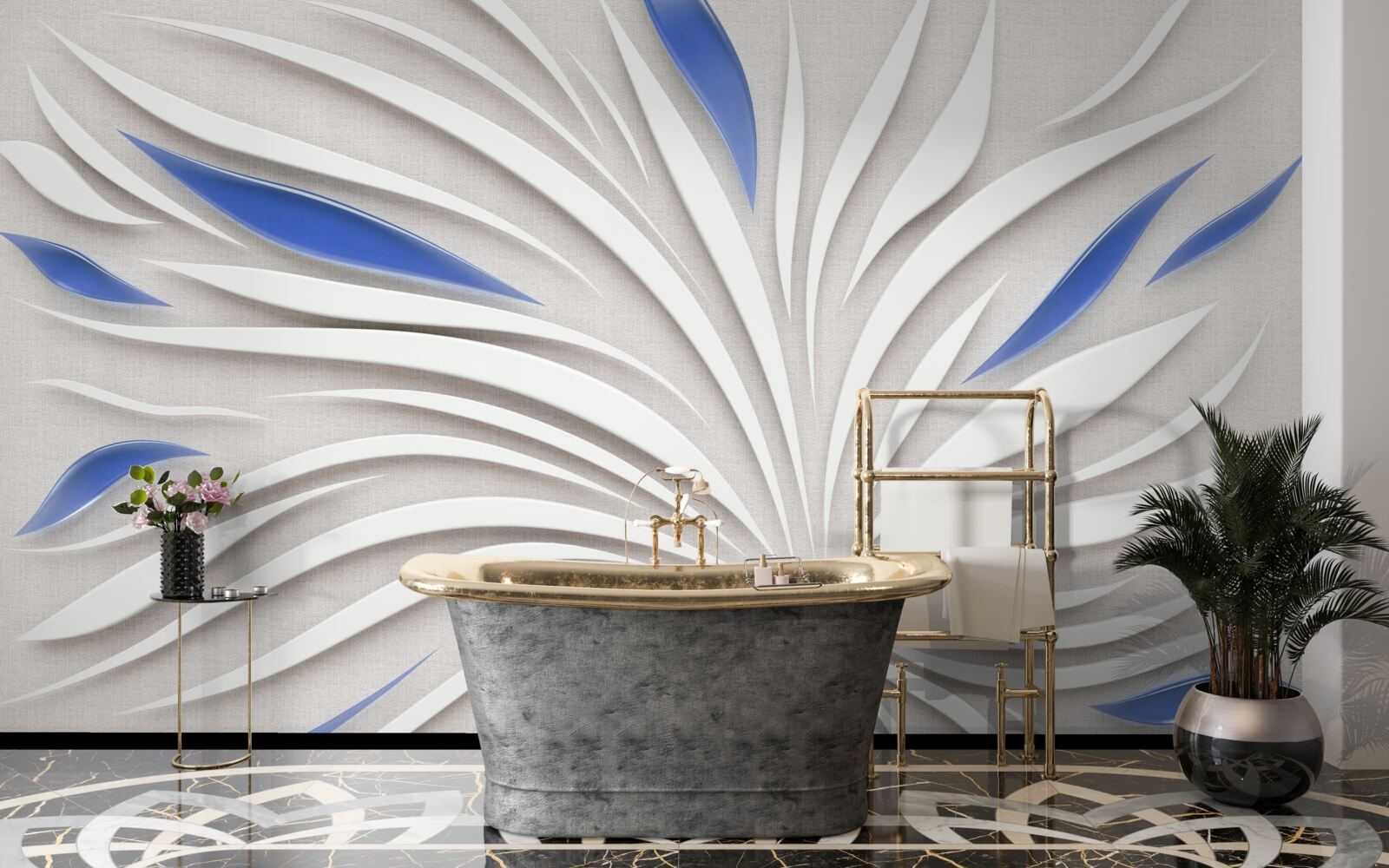 Fototapeta abstraktný biely kvet s modrými lístkami