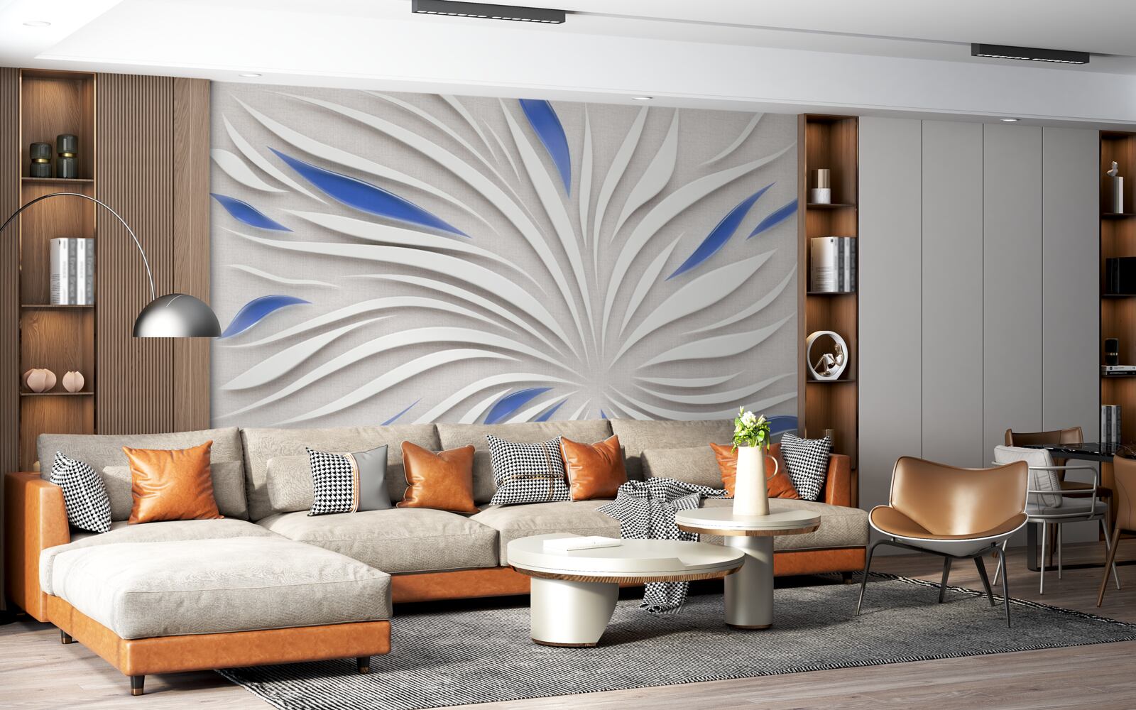 Fototapeta abstraktný biely kvet s modrými lístkami