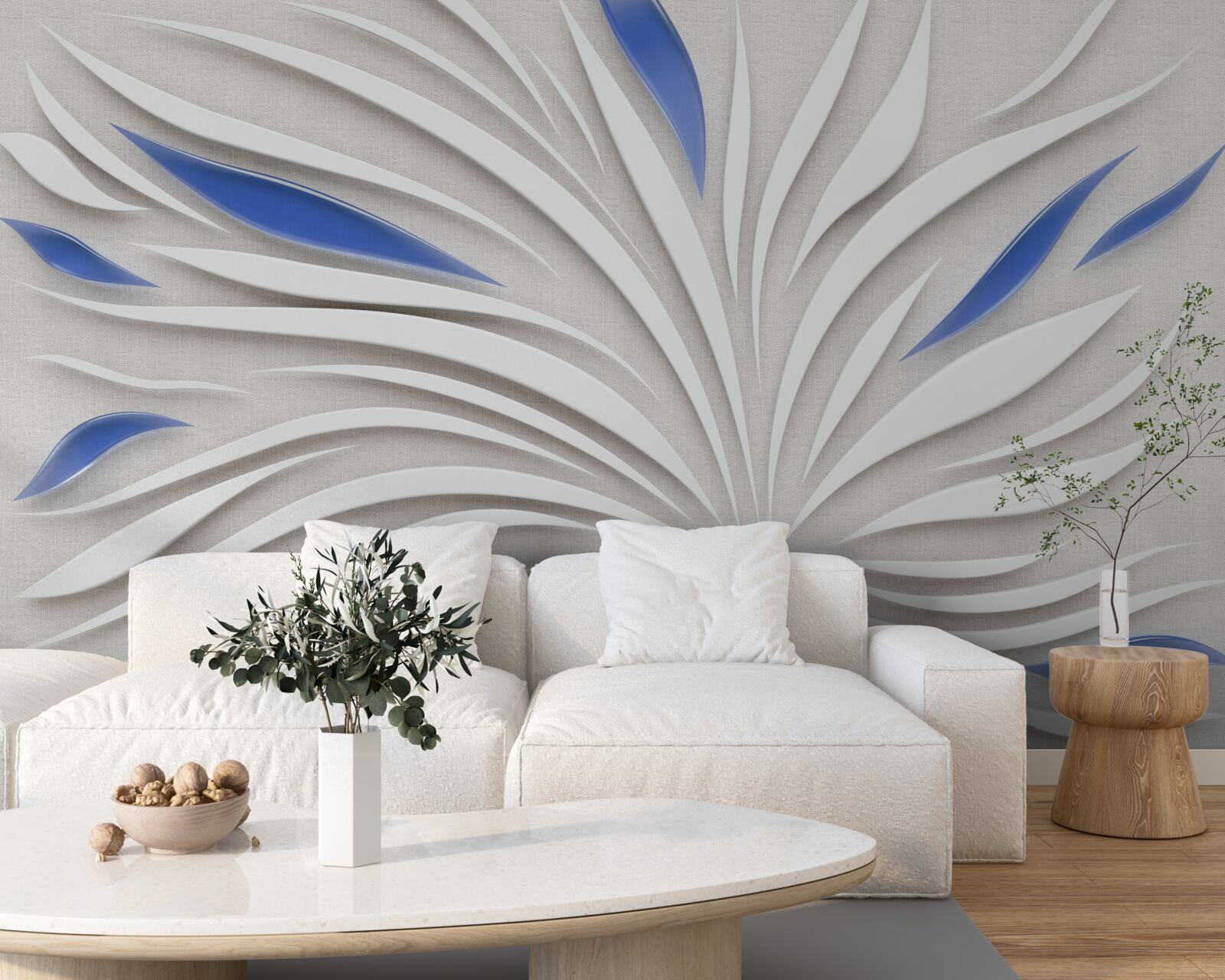 Fototapeta abstraktný biely kvet s modrými lístkami