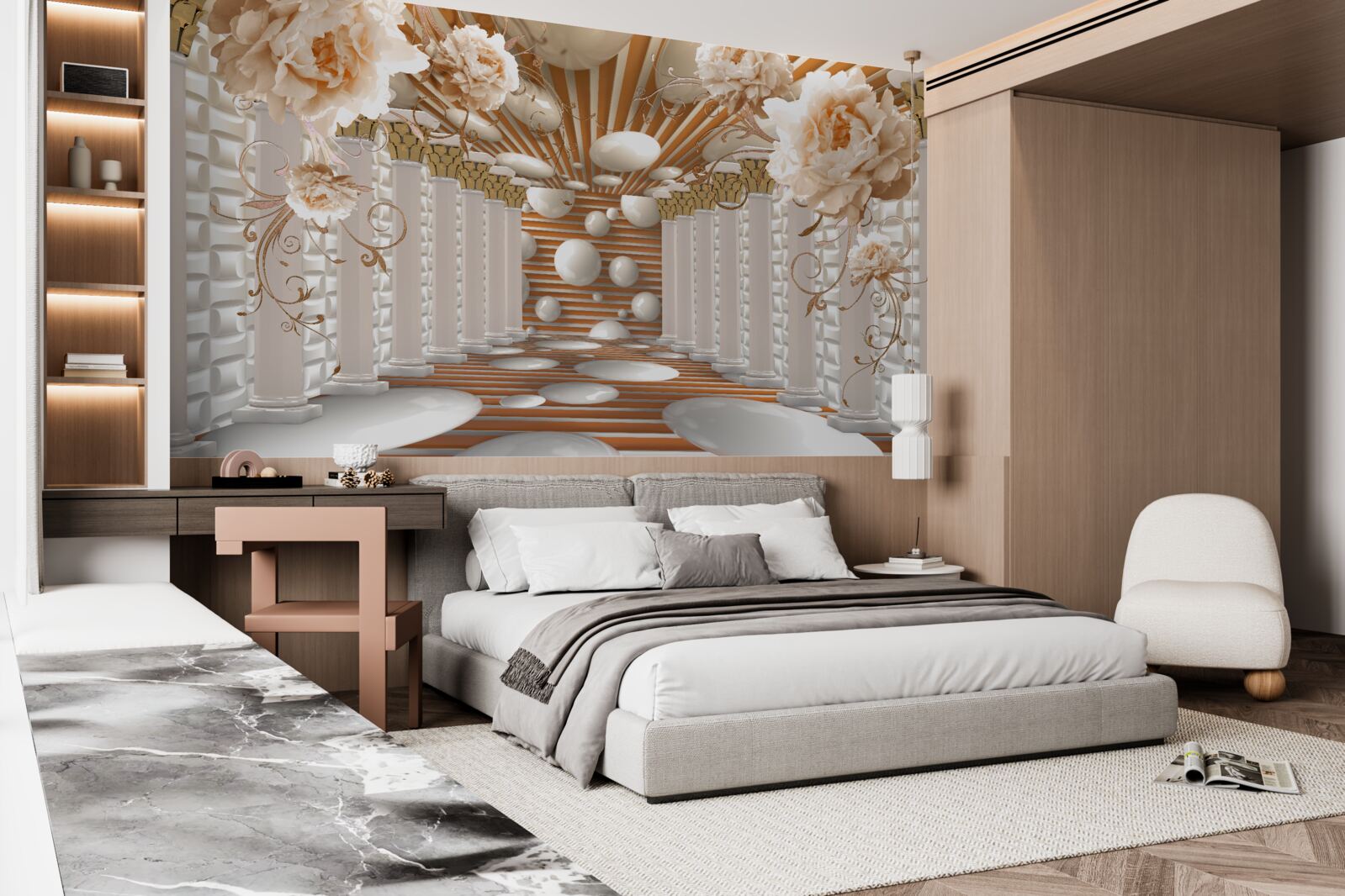 Fototapeta abstraktný tunel zdobený kvetmi a guličkami