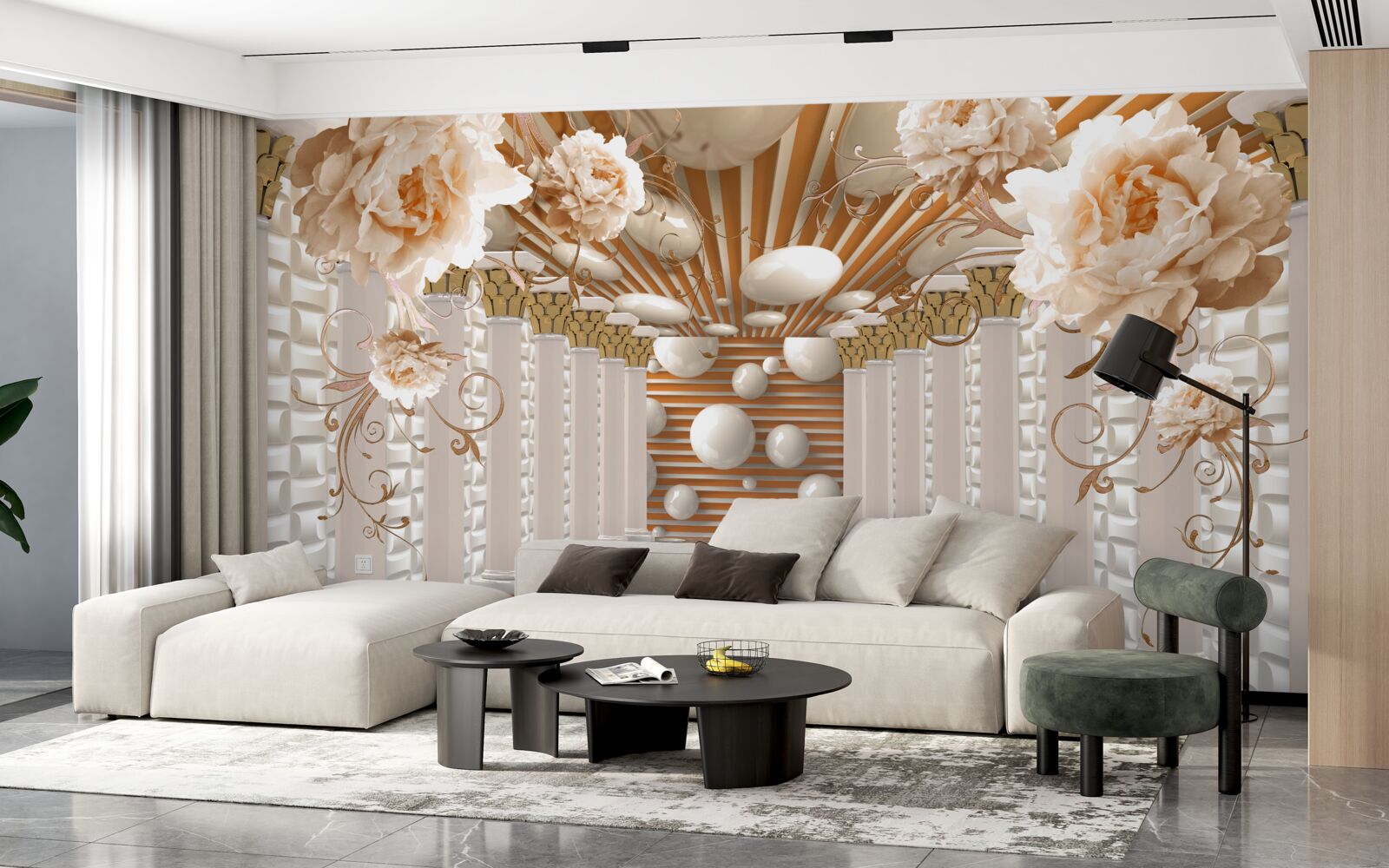 Fototapeta abstraktný tunel zdobený kvetmi a guličkami