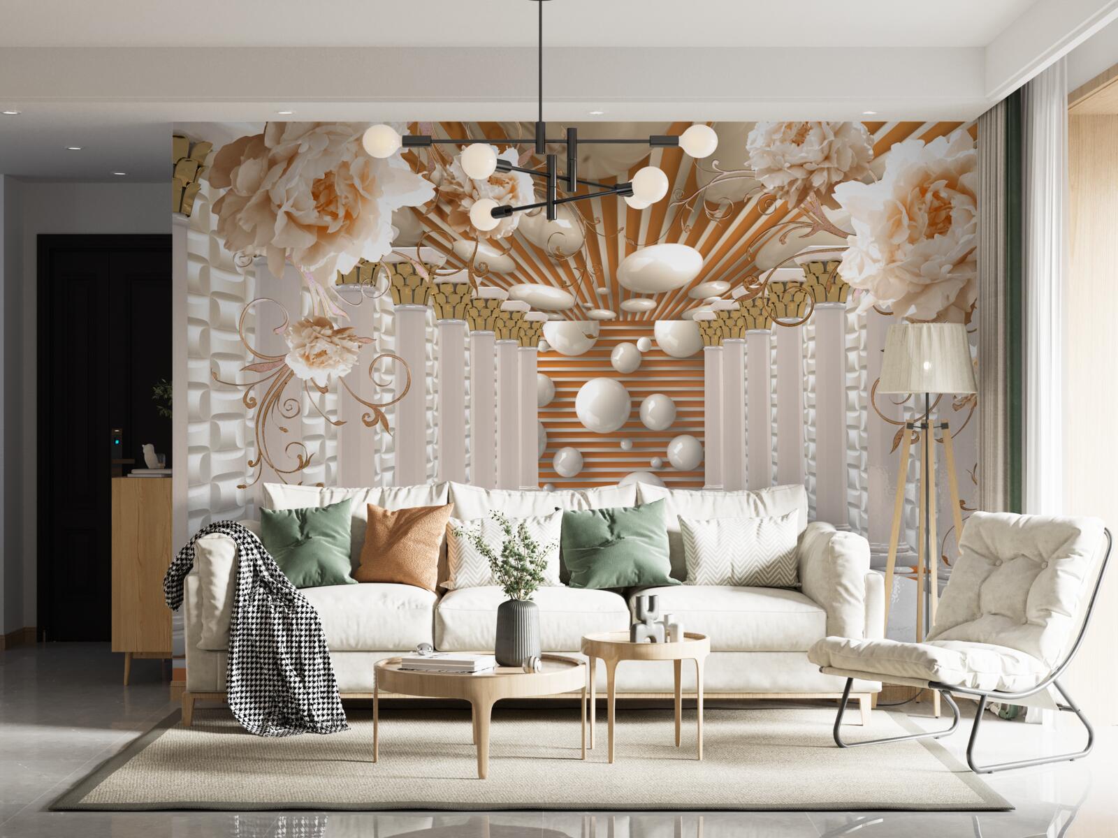 Fototapeta abstraktný tunel zdobený kvetmi a guličkami