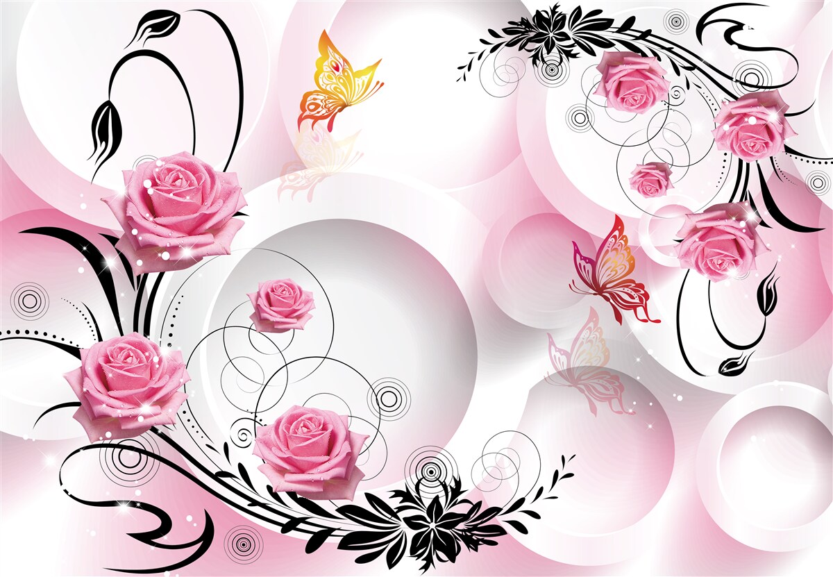 Fototapeta dizajn ružových púčikov s čiernymi vetvami