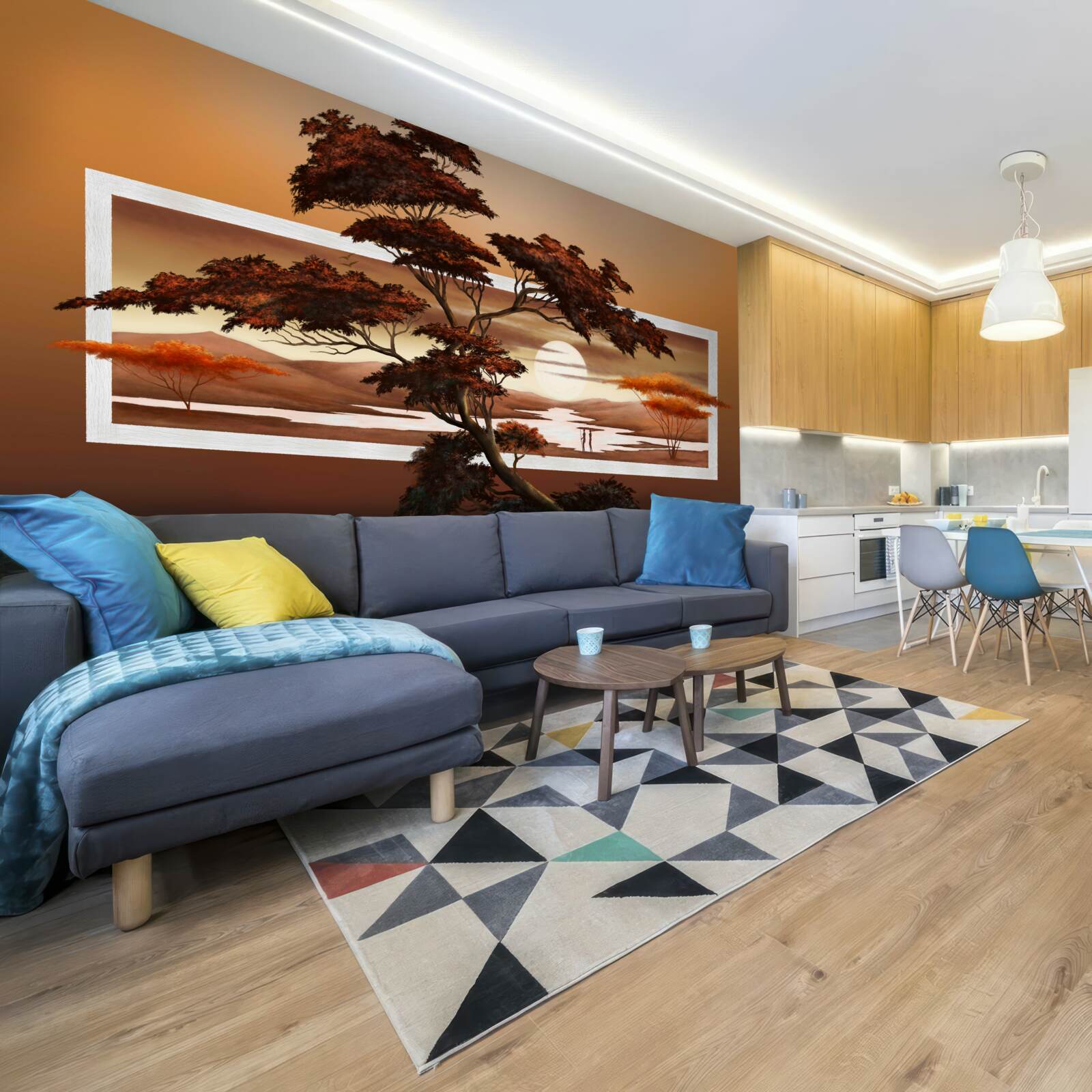 Fototapeta slnko zapadá nad bonsajmi