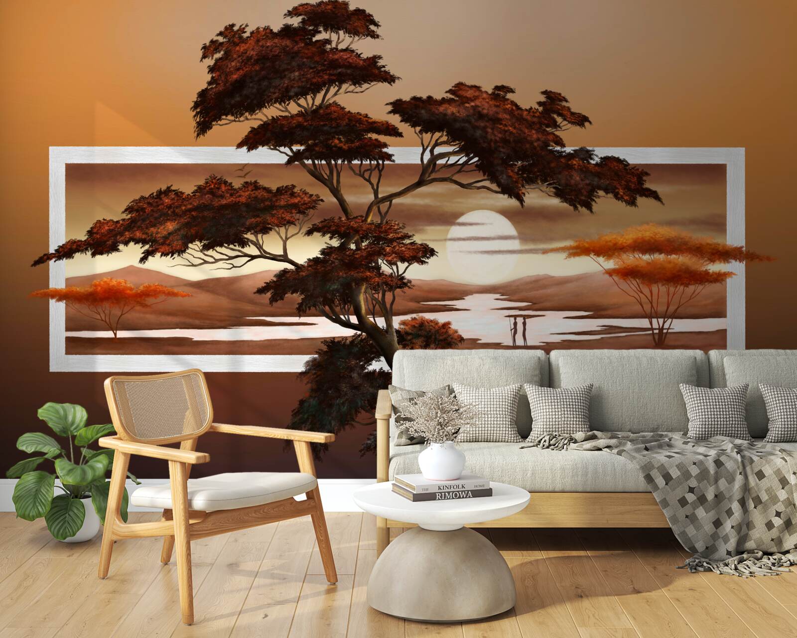 Fototapeta slnko zapadá nad bonsajmi