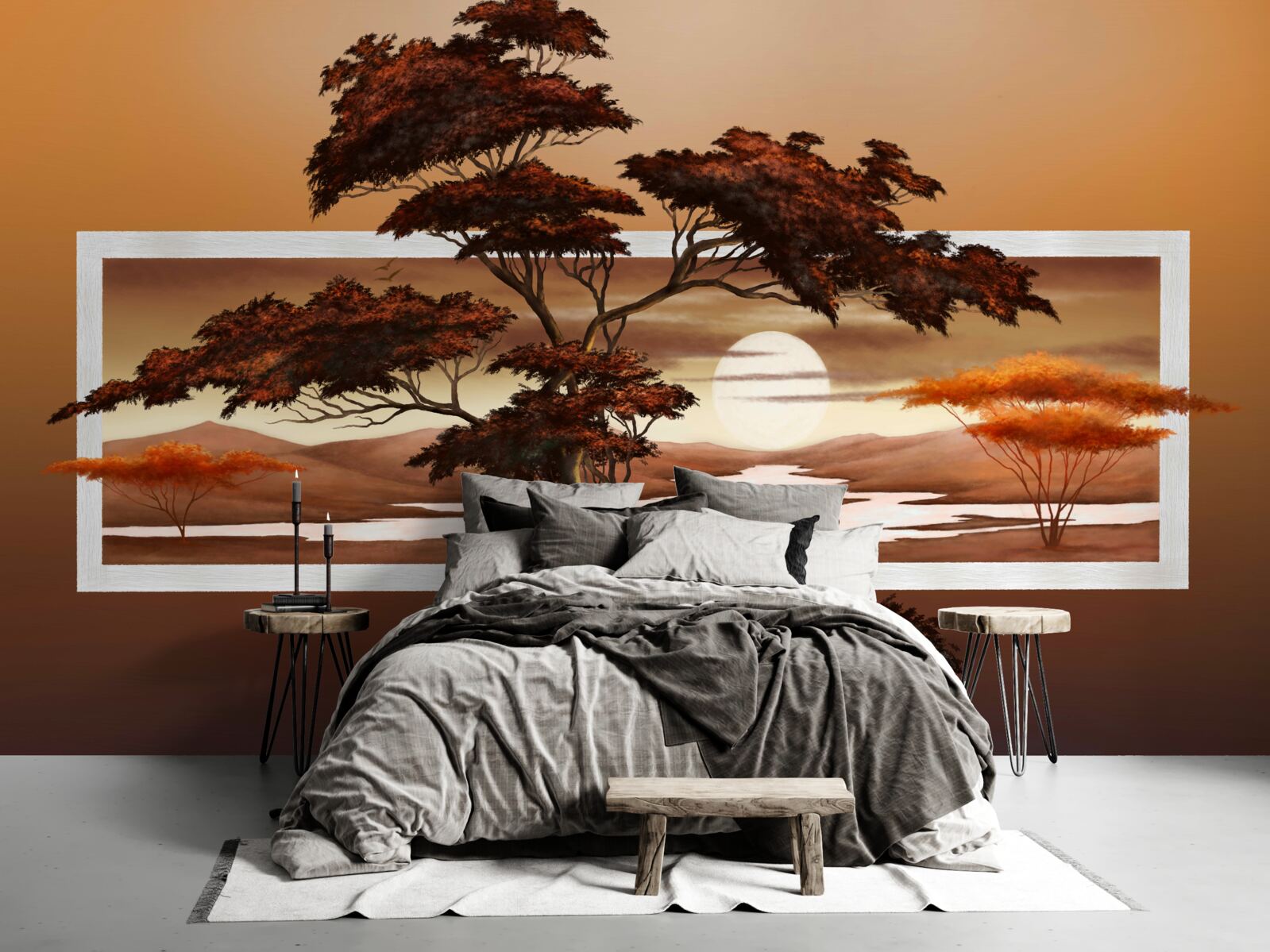 Fototapeta slnko zapadá nad bonsajmi