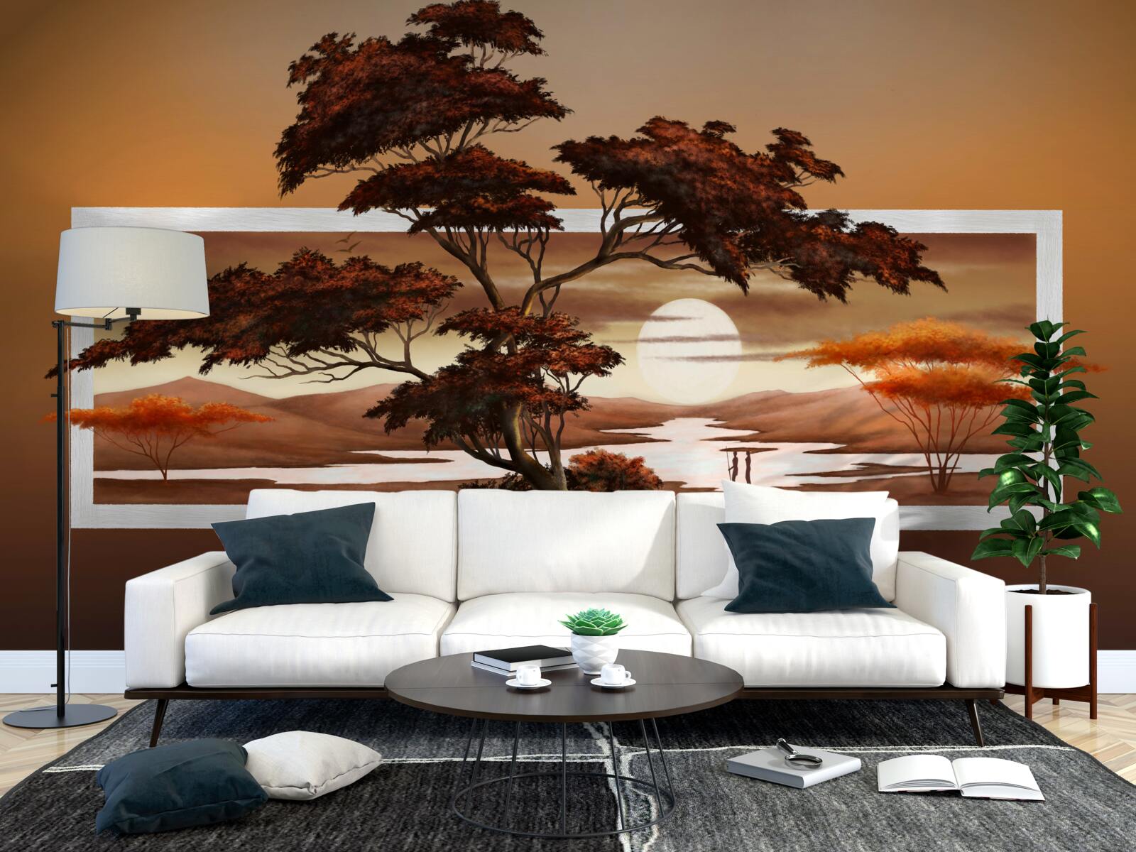 Fototapeta slnko zapadá nad bonsajmi