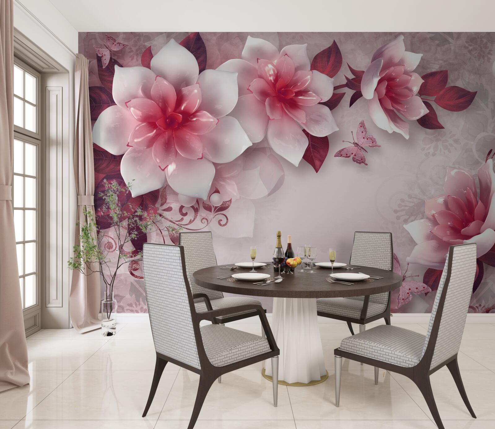 Fototapeta lotosy majú snehobielu farbu s krásnym červeným stredom