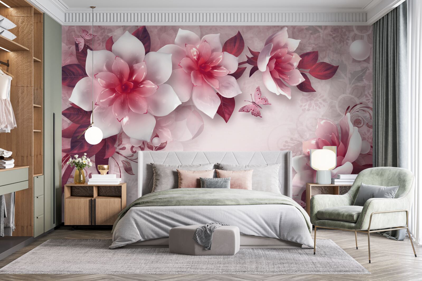 Fototapeta lotosy majú snehobielu farbu s krásnym červeným stredom