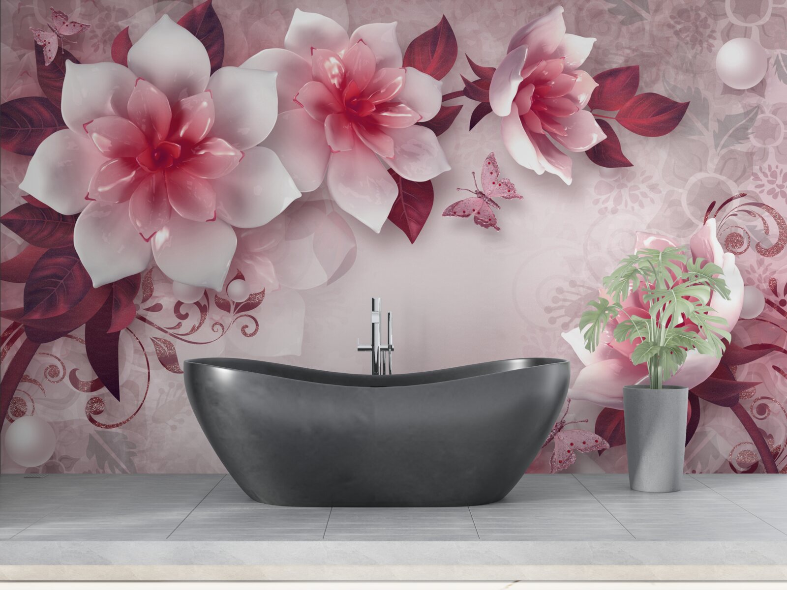 Fototapeta lotosy majú snehobielu farbu s krásnym červeným stredom