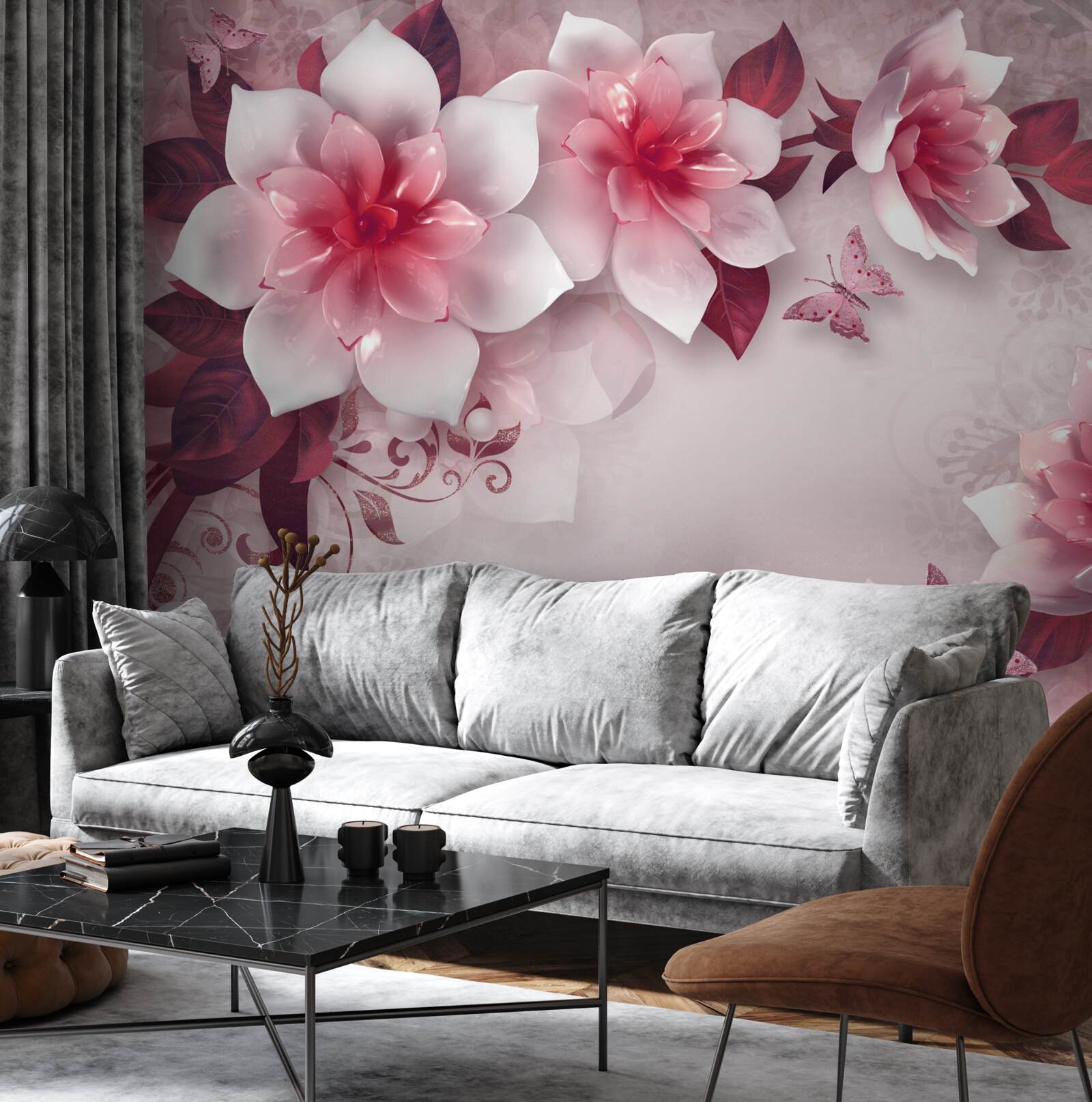 Fototapeta lotosy majú snehobielu farbu s krásnym červeným stredom