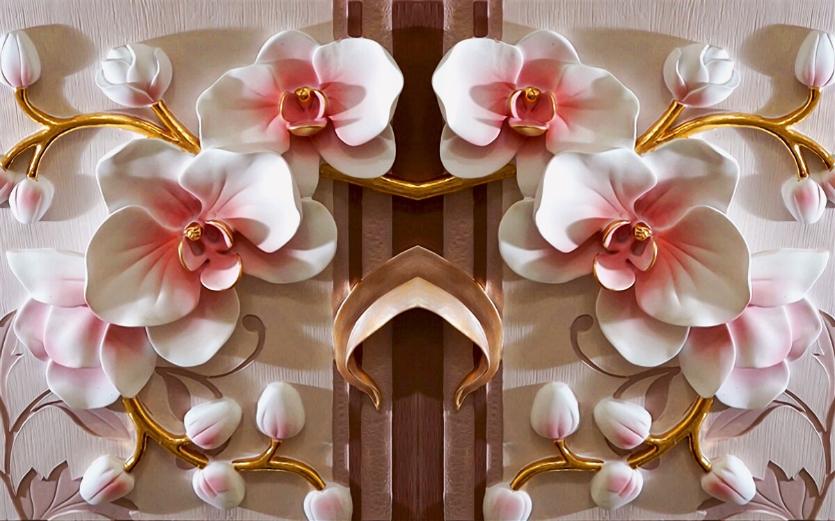 Fototapeta biele orchidey jemne vyniknú na pozadí zlatých konárov