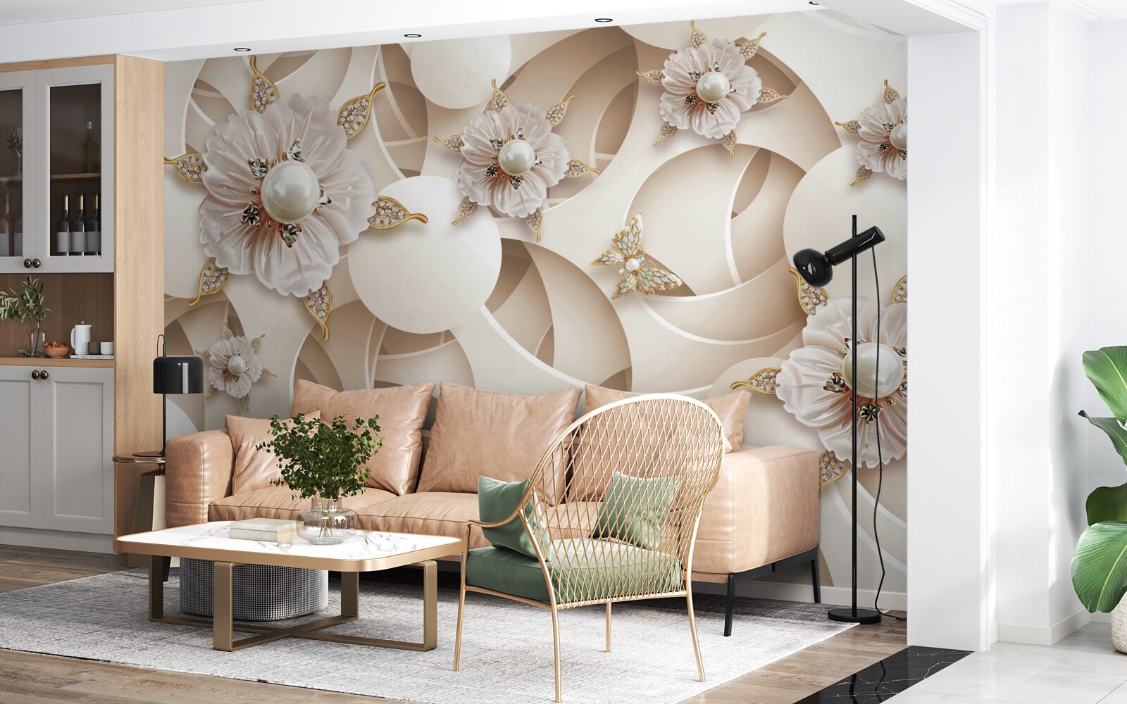 Fototapeta perleťovo biele púčiky s bielymi perlami