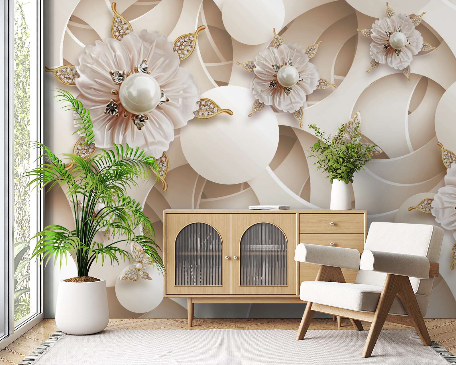 Fototapeta perleťovo biele púčiky s bielymi perlami