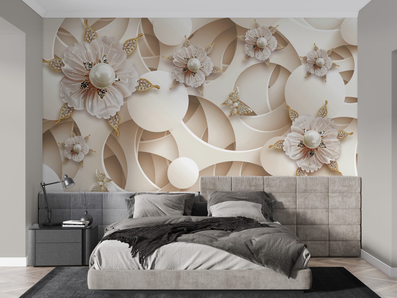 Fototapeta perleťovo biele púčiky s bielymi perlami