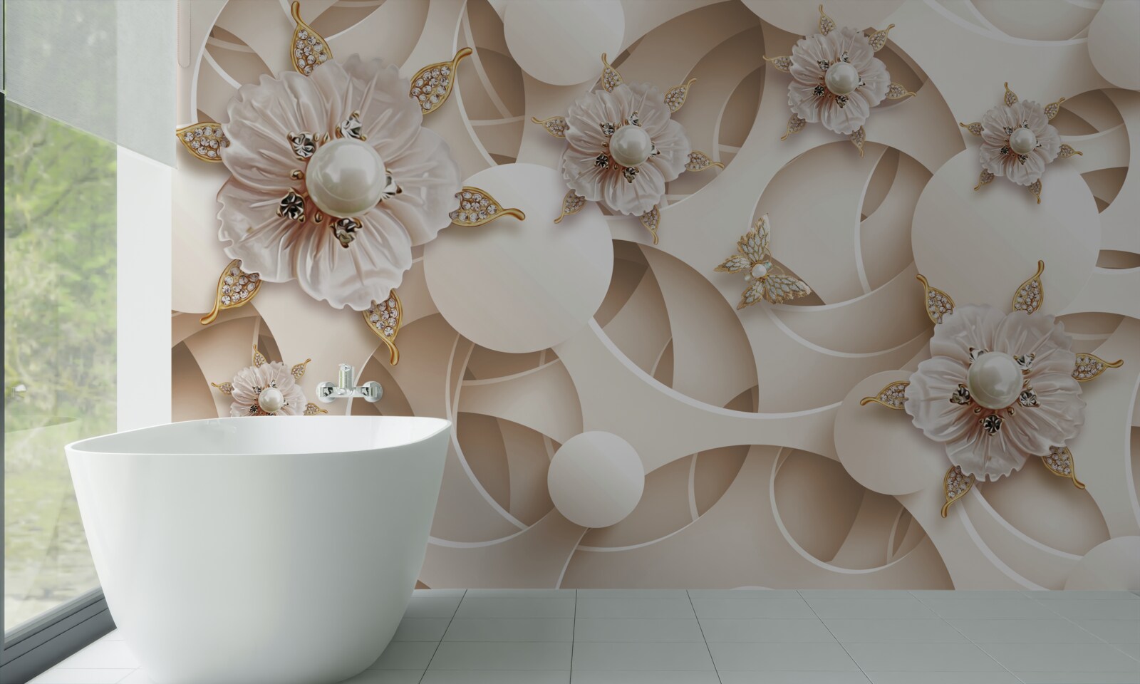 Fototapeta perleťovo biele púčiky s bielymi perlami