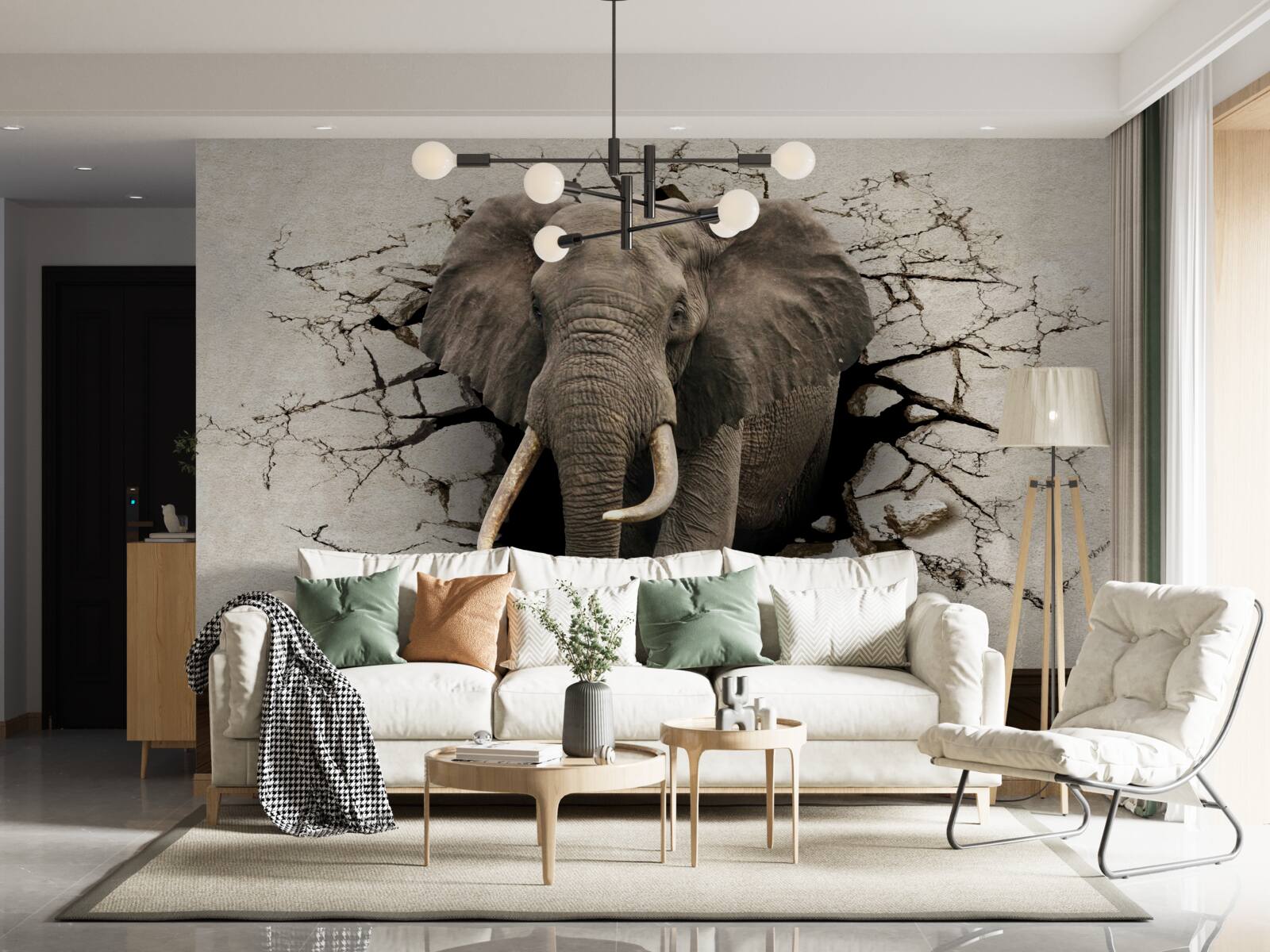 Fototapeta silný slon ničí šedú bariéru