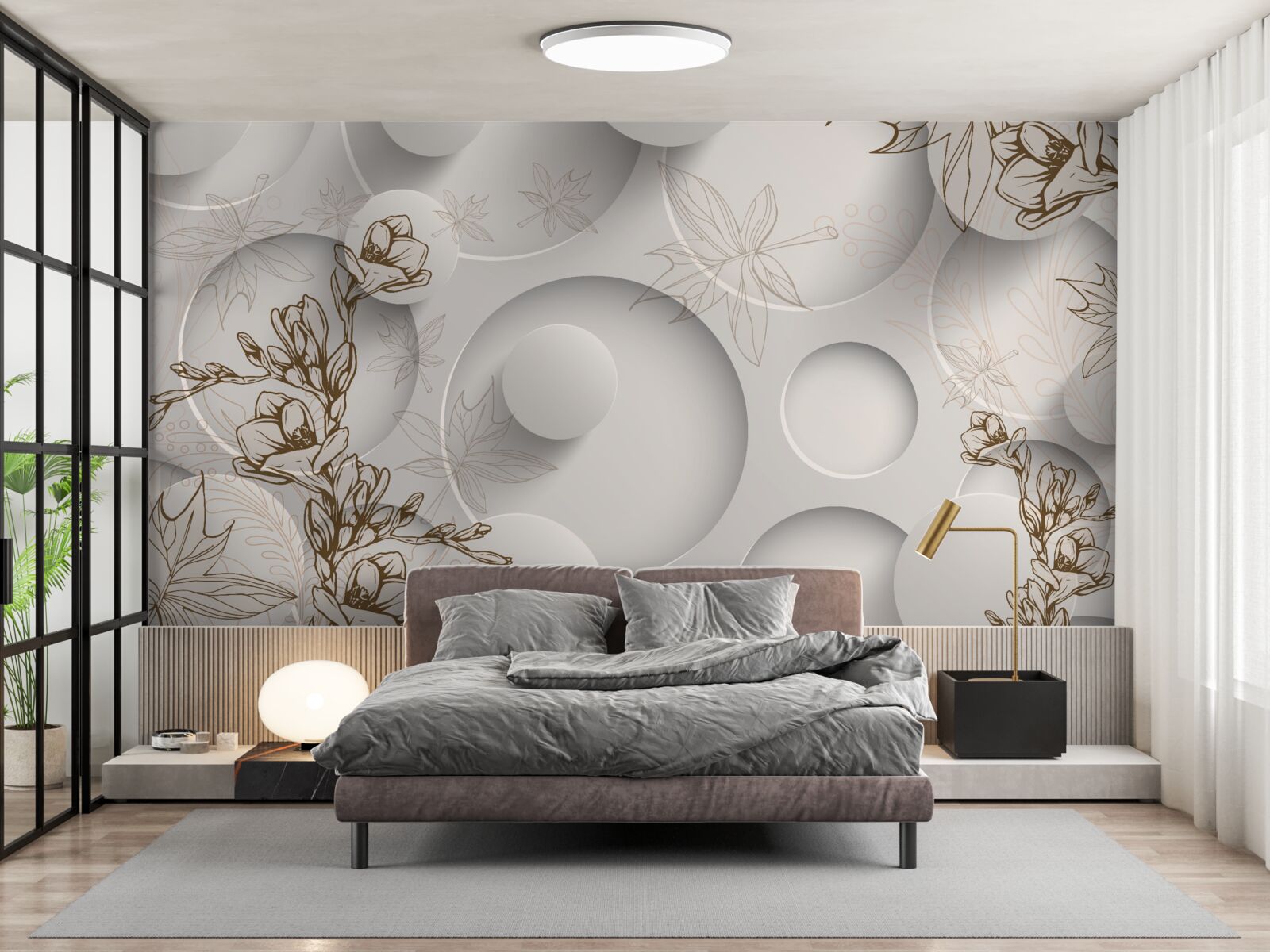 Fototapeta stromy majú zlaté konáre na pozadí oblých tvarov