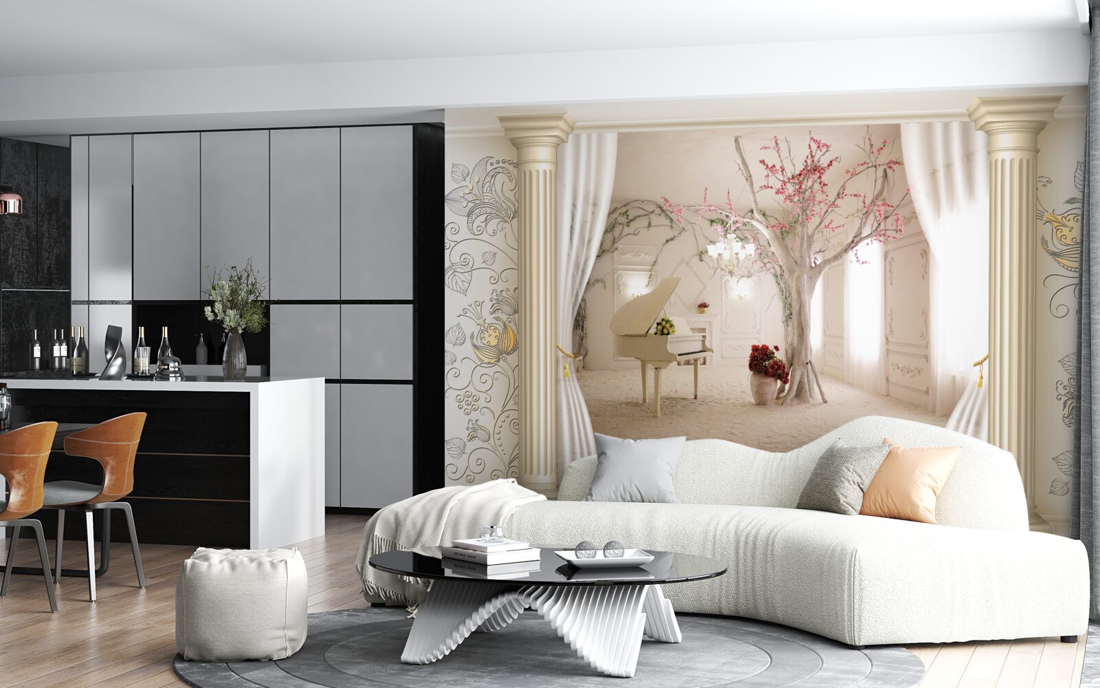 Fototapeta pohodlná obývacia izba s pravým drevom