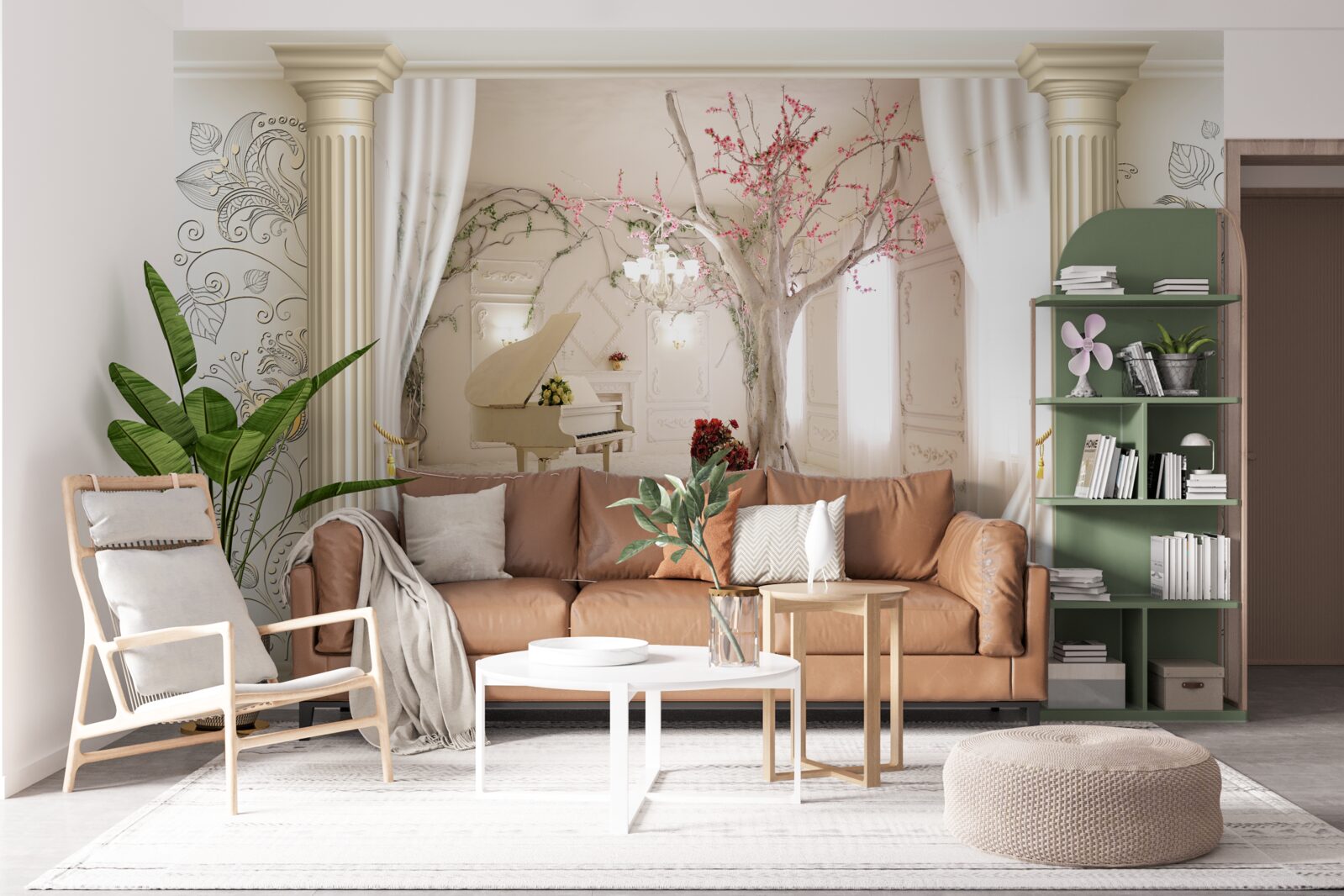 Fototapeta pohodlná obývacia izba s pravým drevom