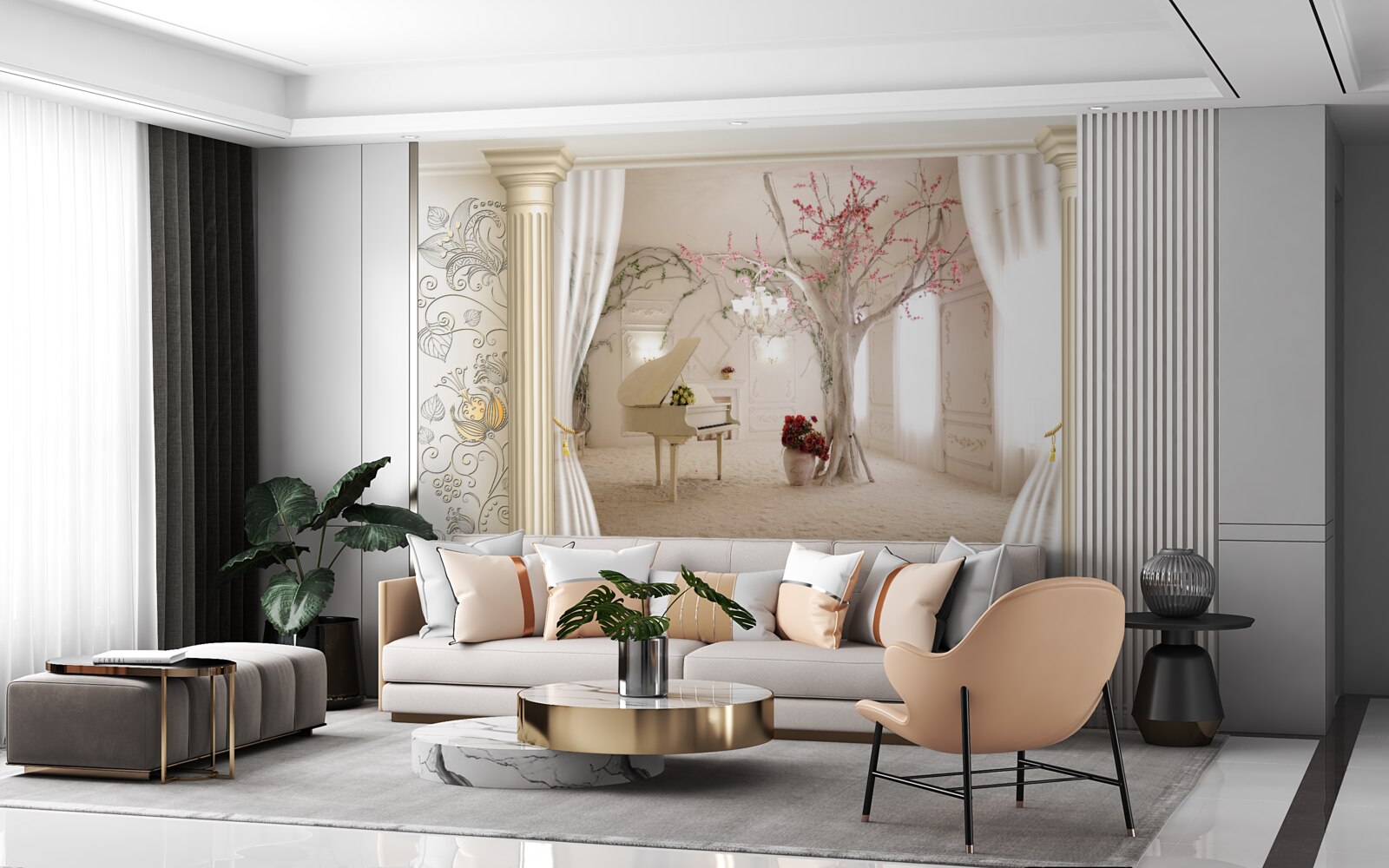 Fototapeta pohodlná obývacia izba s pravým drevom