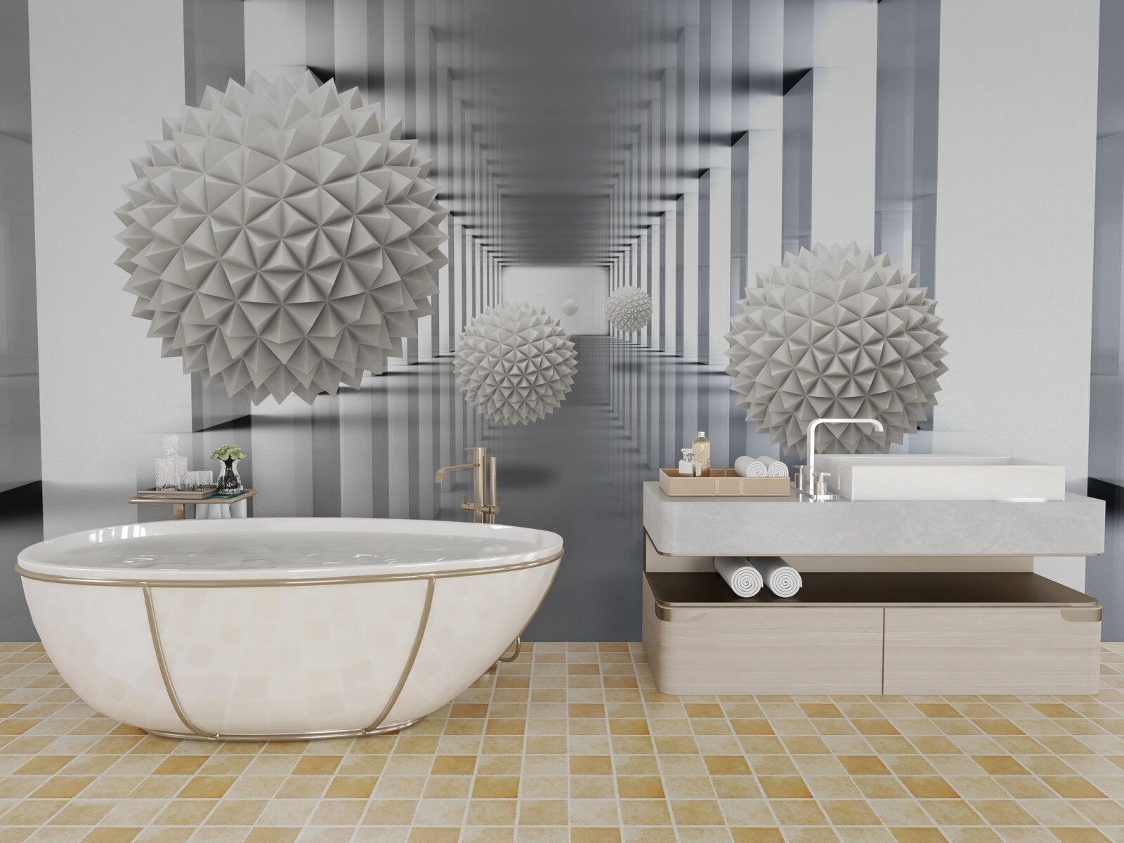 Fototapeta perspektívny tunel, osvetlený a ozdobený balónmi